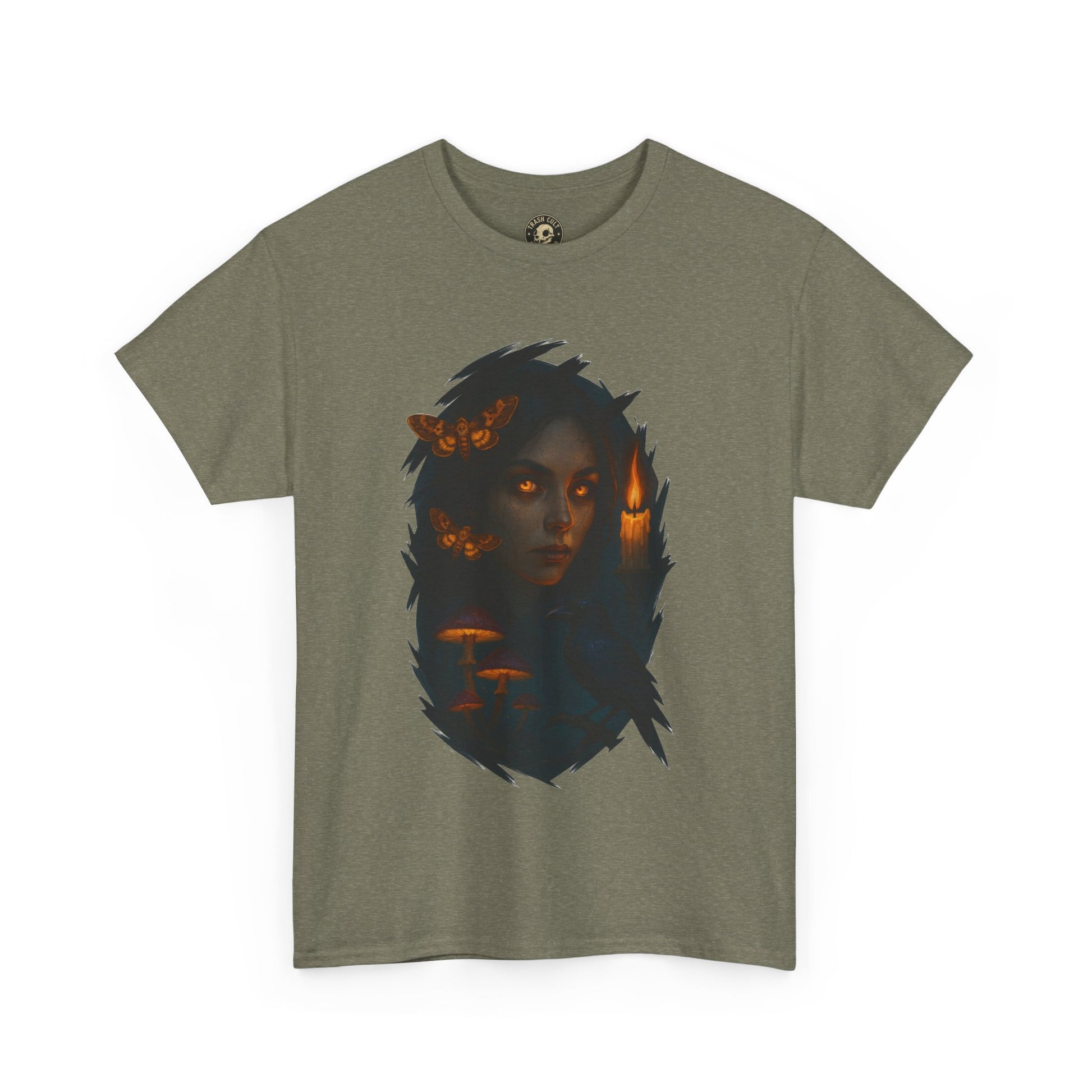 Mystical Night Unisex Heavy Cotton Tee, Witchy Shirt, Halloween Apparel, Fantasy Tee, Gift for Her, Art Graphic Tee