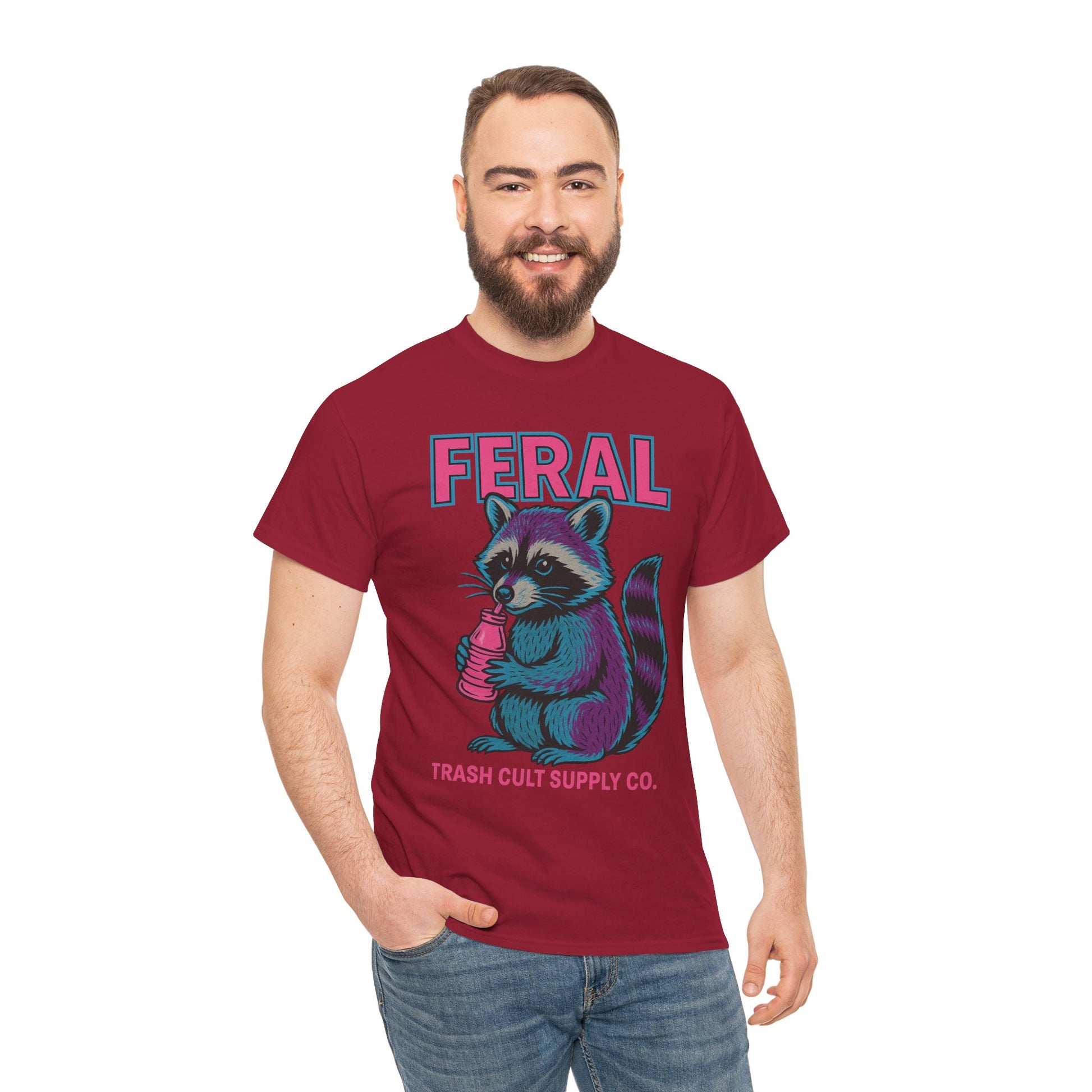 FERAL Raccoon 80s Retro Shirt – Trash Cult Supply Co. – Gildan 5000 Tee