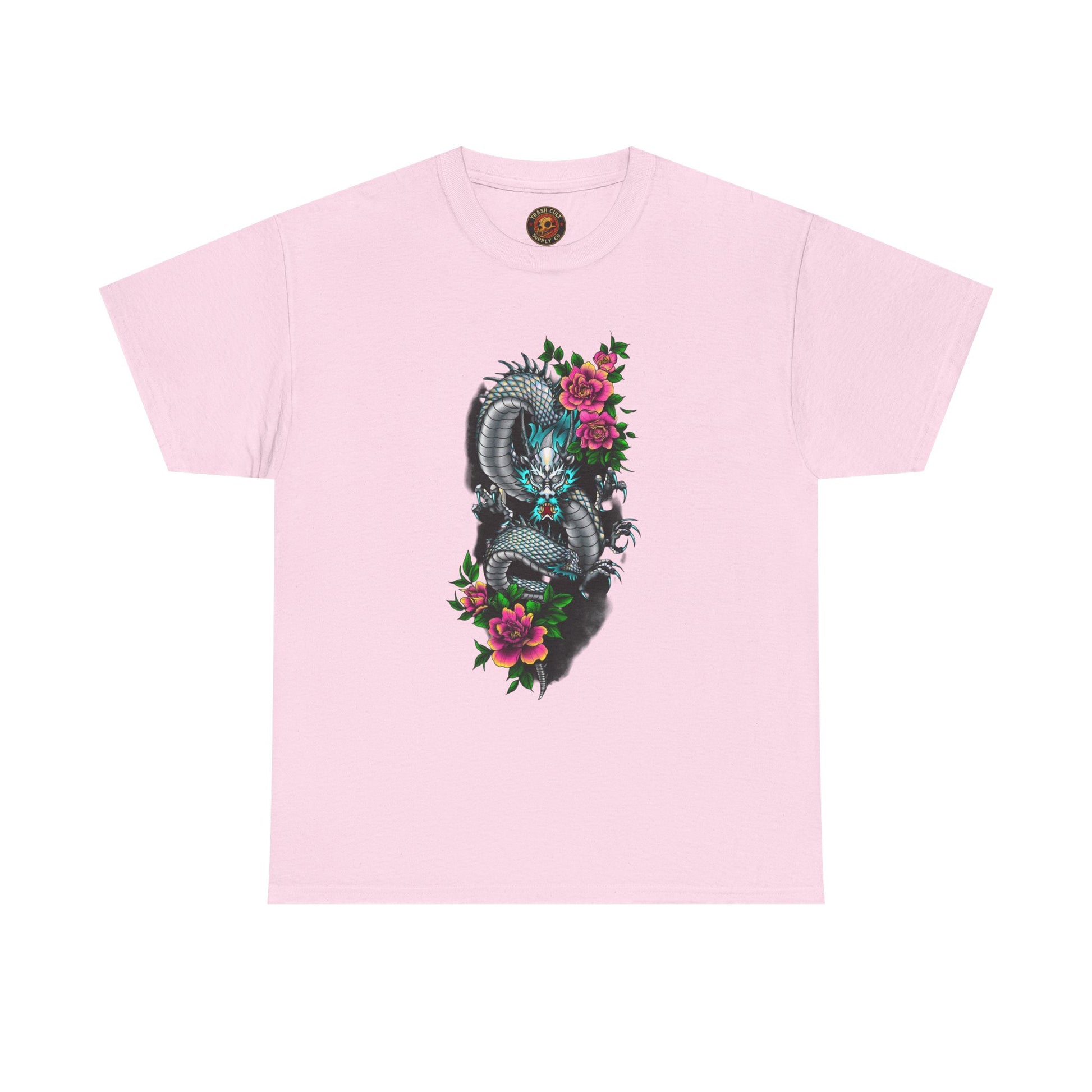 Mythic Dragon & Peonies Tattoo T-Shirt – Lara Davenport x Trash Cult Supply Co. Collab (Gildan 5000)