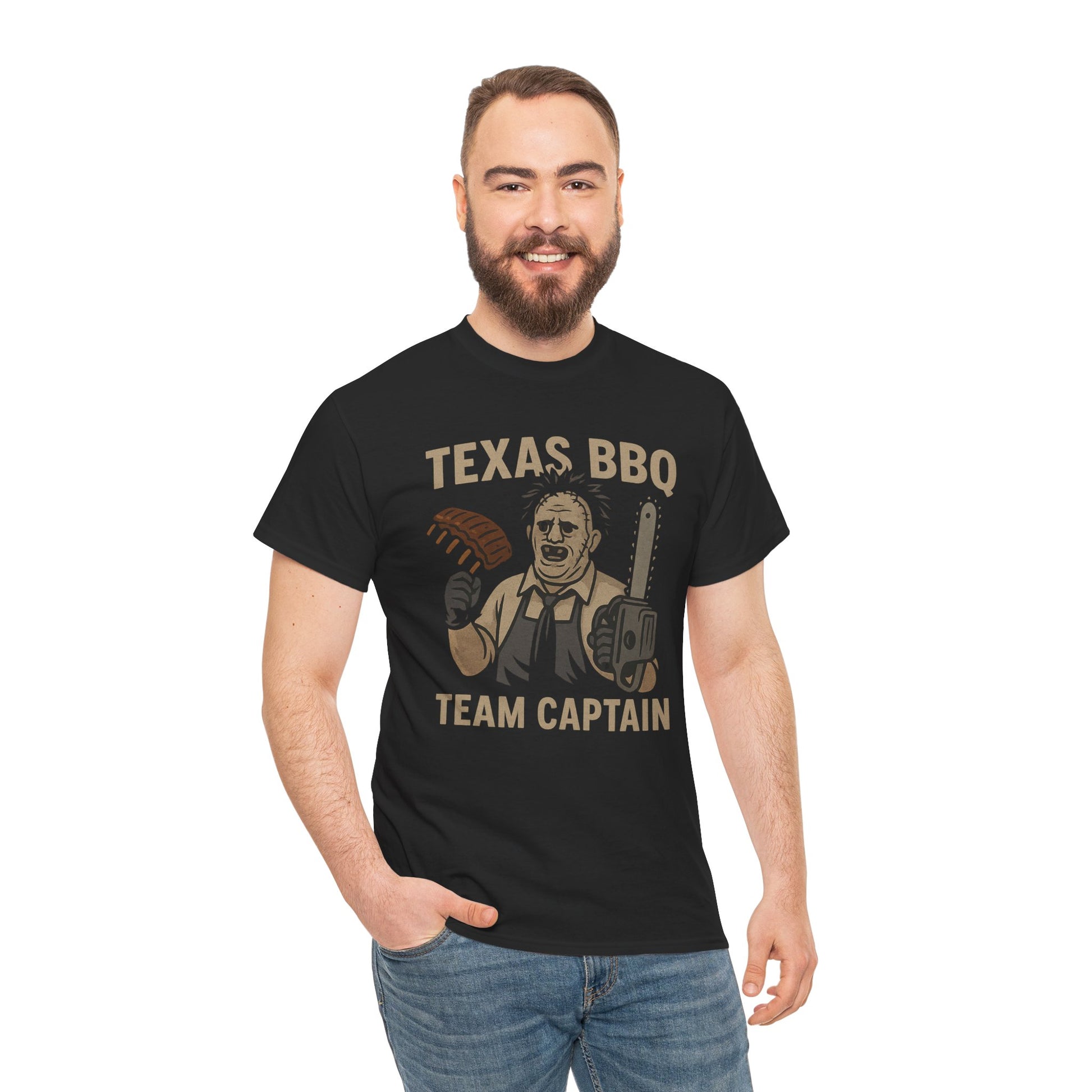 Texas BBQ Team Captain Shirt – Leatherface Parody Graphic Tee – Funny Horror BBQ T-Shirt – Gildan 5000