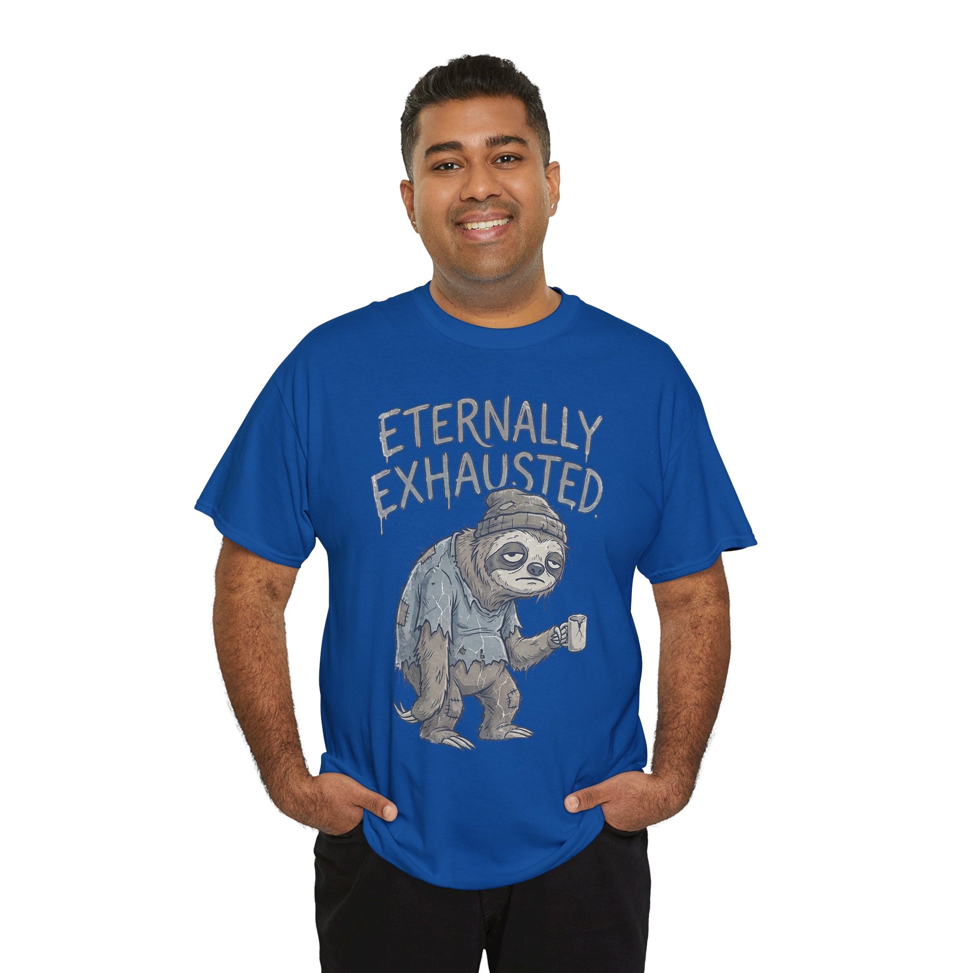 T-Shirt — 'Eternally Exhausted' Sloth Graphic Tee (Funny Coffee Lover Gift)