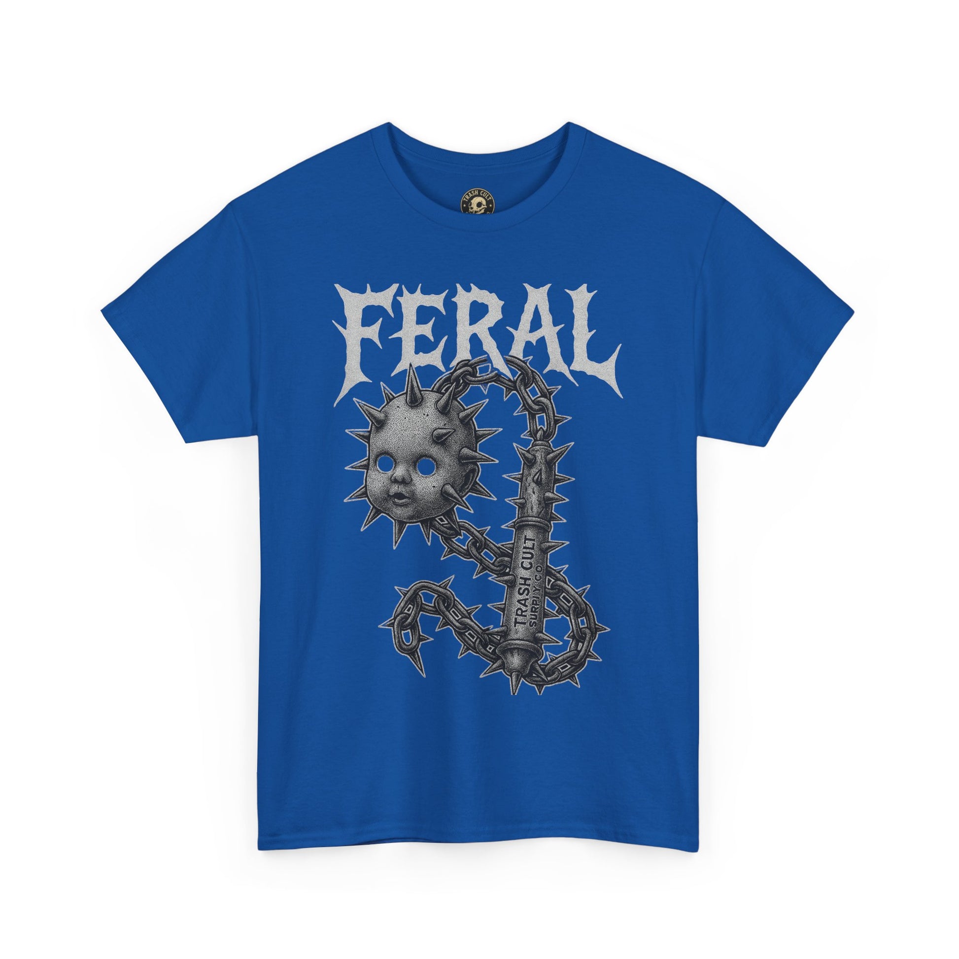 FERAL Spiked Doll Flail Tee – Halftone Gothic Weapon Shirt | Trash Cult Supply Co. | Gildan 5000