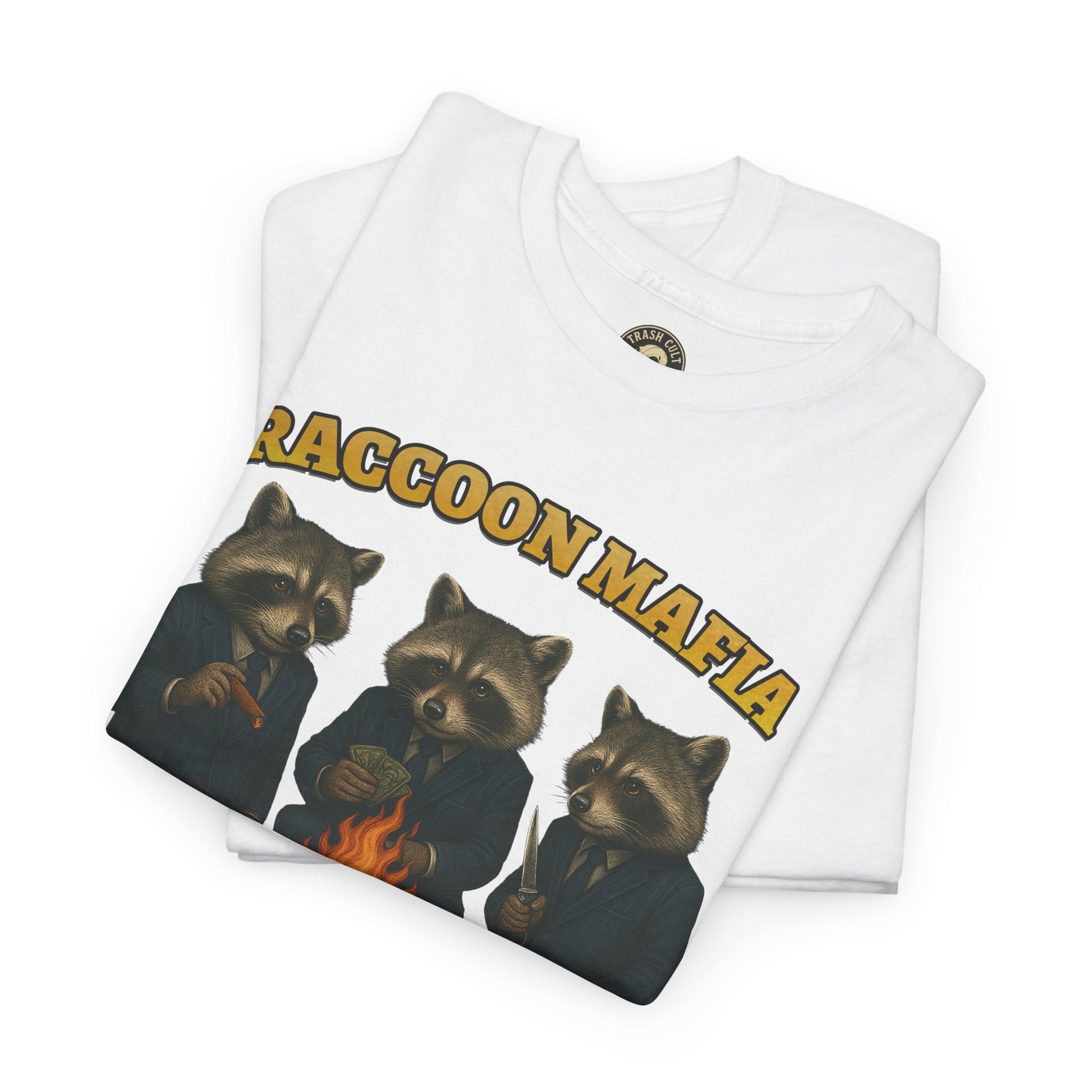 Raccoon Mafia T-Shirt – Realistic Gangster Raccoons in Suits | Trash Cult Supply Co | Gildan 5000
