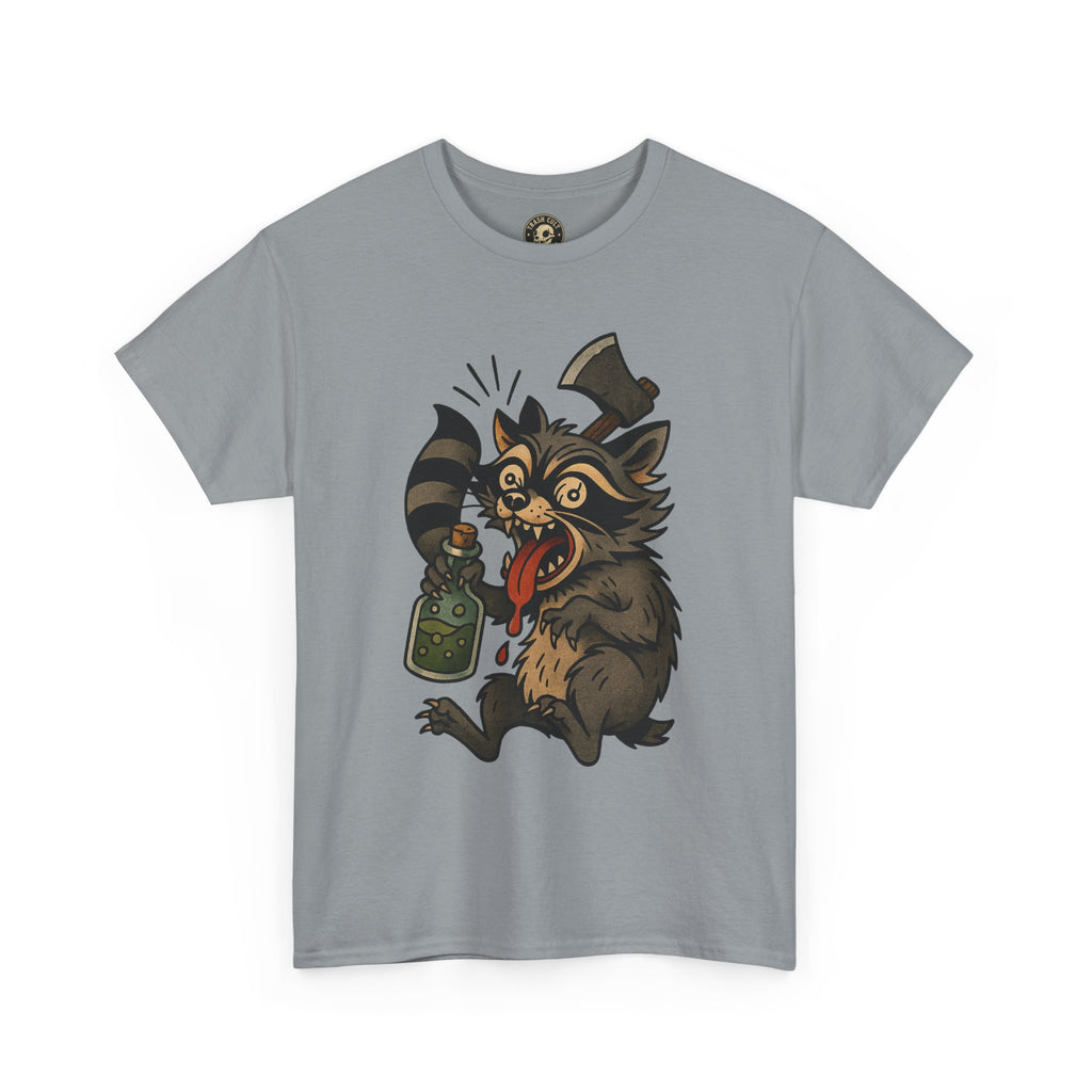 Unhinged Raccoon Shirt – Chaos Gremlin with Axe & Potion | Tattoo Style Tee