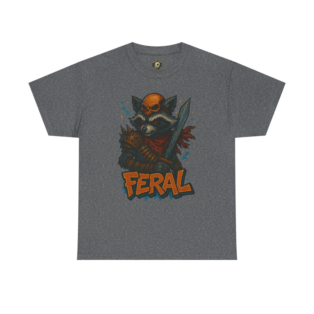 FERAL Raccoon Warlord Shirt – Graffiti Street Art Animal Tee | Bold Post-Apocalyptic Design on Gildan 5000