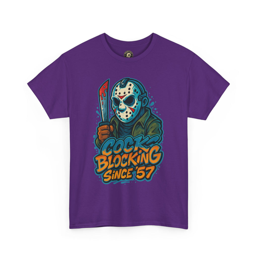 Jason Voorhees “Cock Blocking Since ’57” Funny Horror T-Shirt – Gildan 5000 | Slasher Meme Graphic Tee