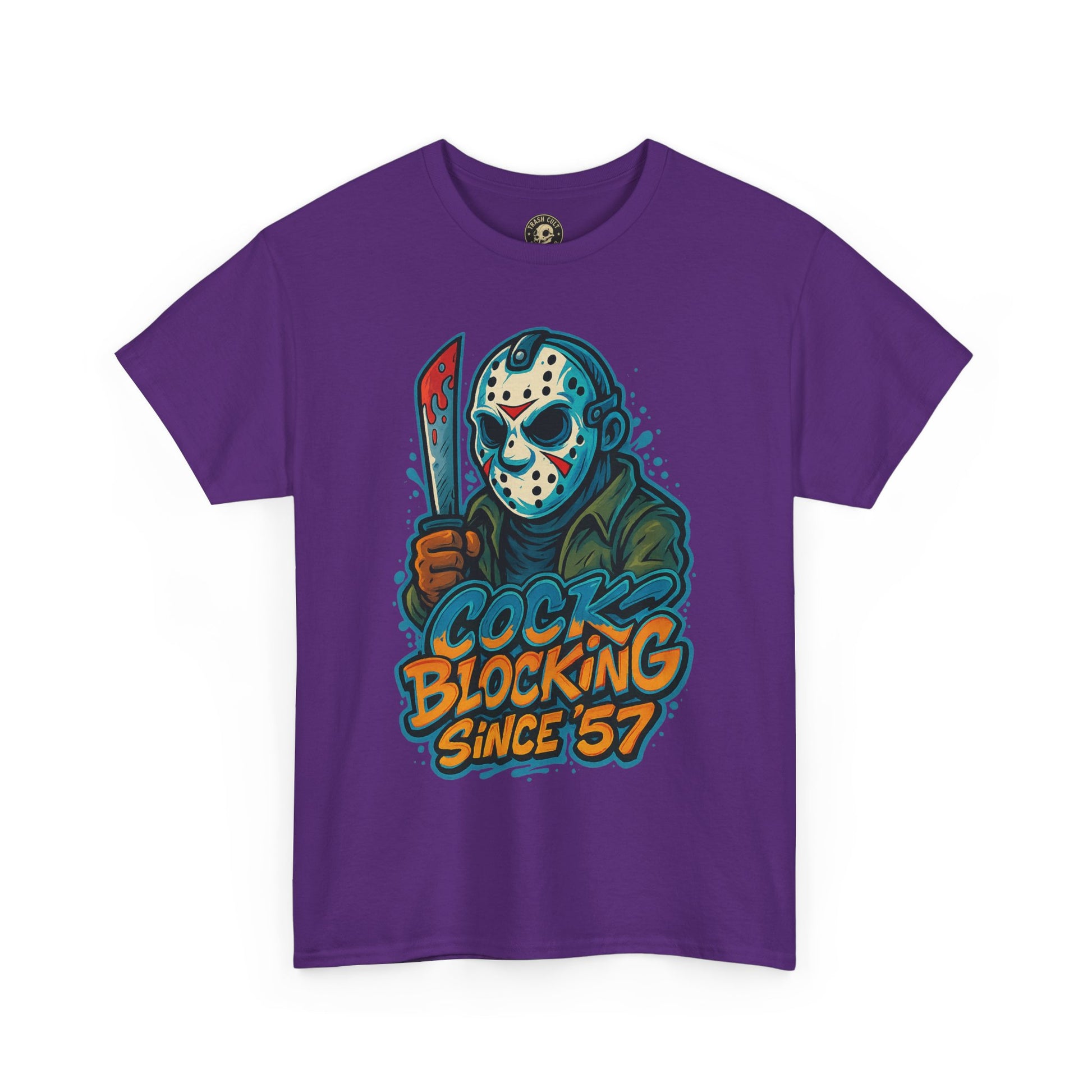 Jason Voorhees “Cock Blocking Since ’57” Funny Horror T-Shirt – Gildan 5000 | Slasher Meme Graphic Tee