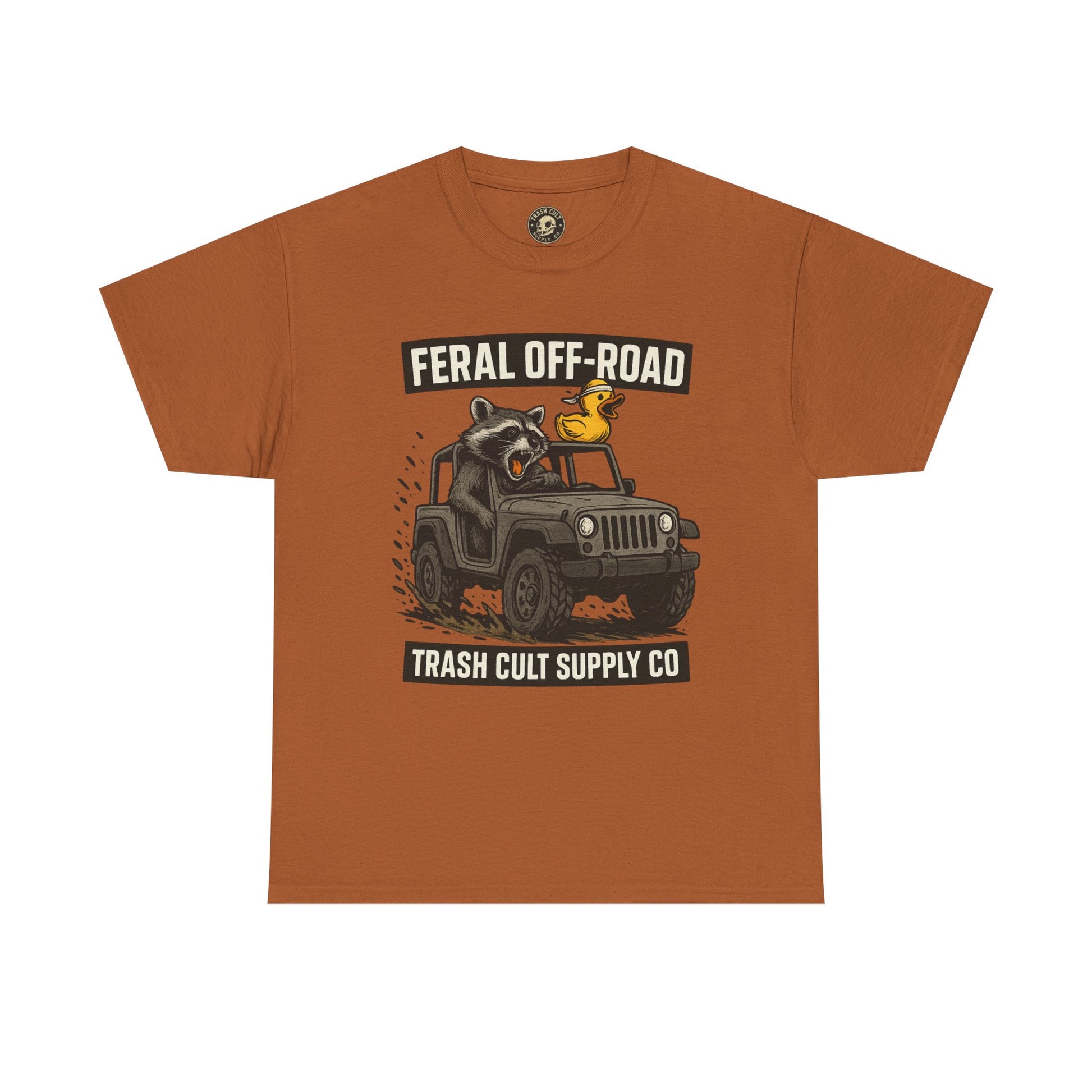 Feral Off-Road Raccoon Jeep Shirt – Mud Slinging Chaos | Trash Cult Supply Co | Gildan 5000 Tee