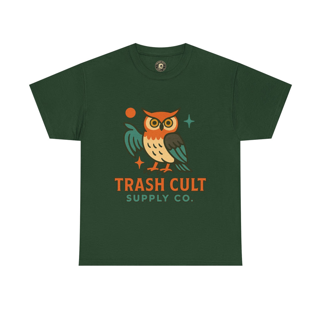 Vintage Owl Graphic Tee, Unisex Heavy Cotton Tee, Trash Cult Shirt, Nature Lover Gift, Eco-Friendly Apparel