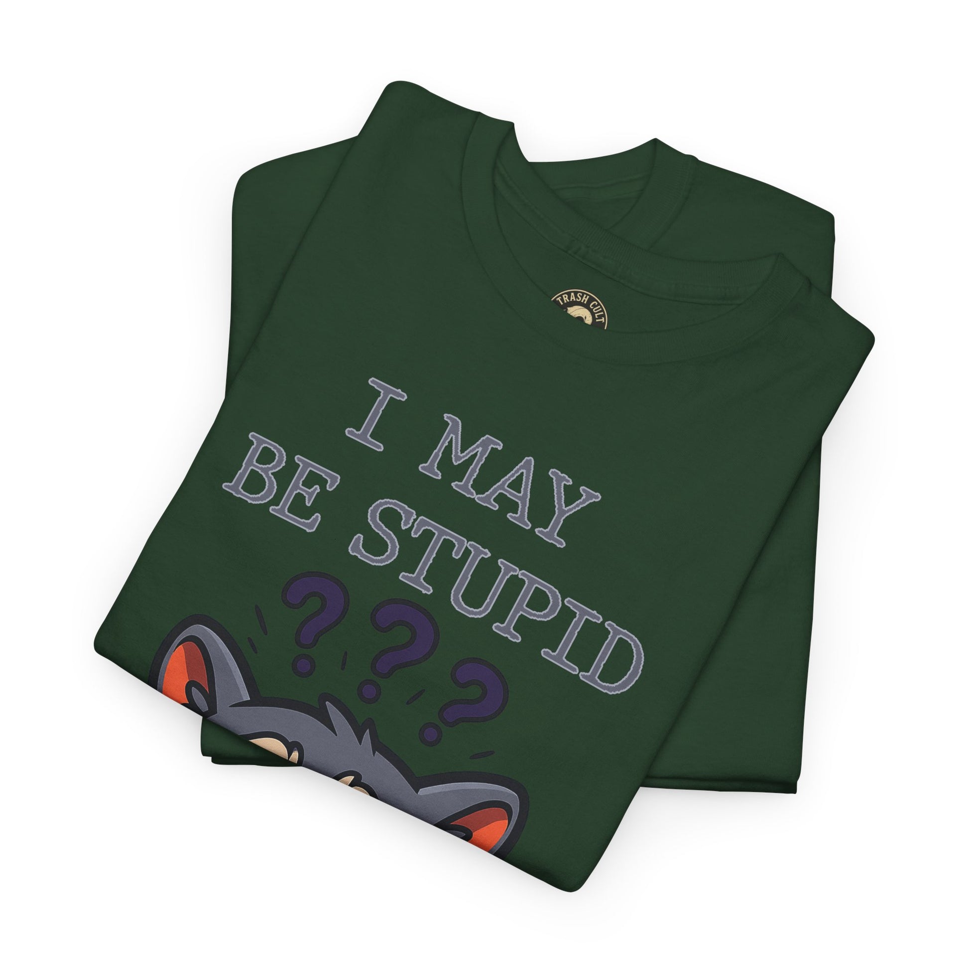 Funny Raccoon Shirt – "I May Be Stupid" Meme Tee – Cartoon Animal Humor T-Shirt – Gildan 5000