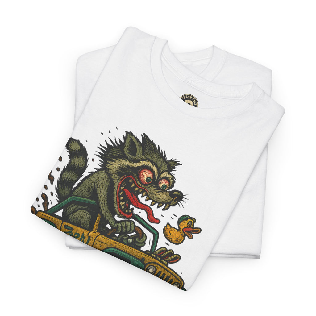 Feral Jeep Raccoon Shirt – Ed Roth Style Off-Road Chaos | Trash Cult Supply Co | Gildan 5000 Tee
