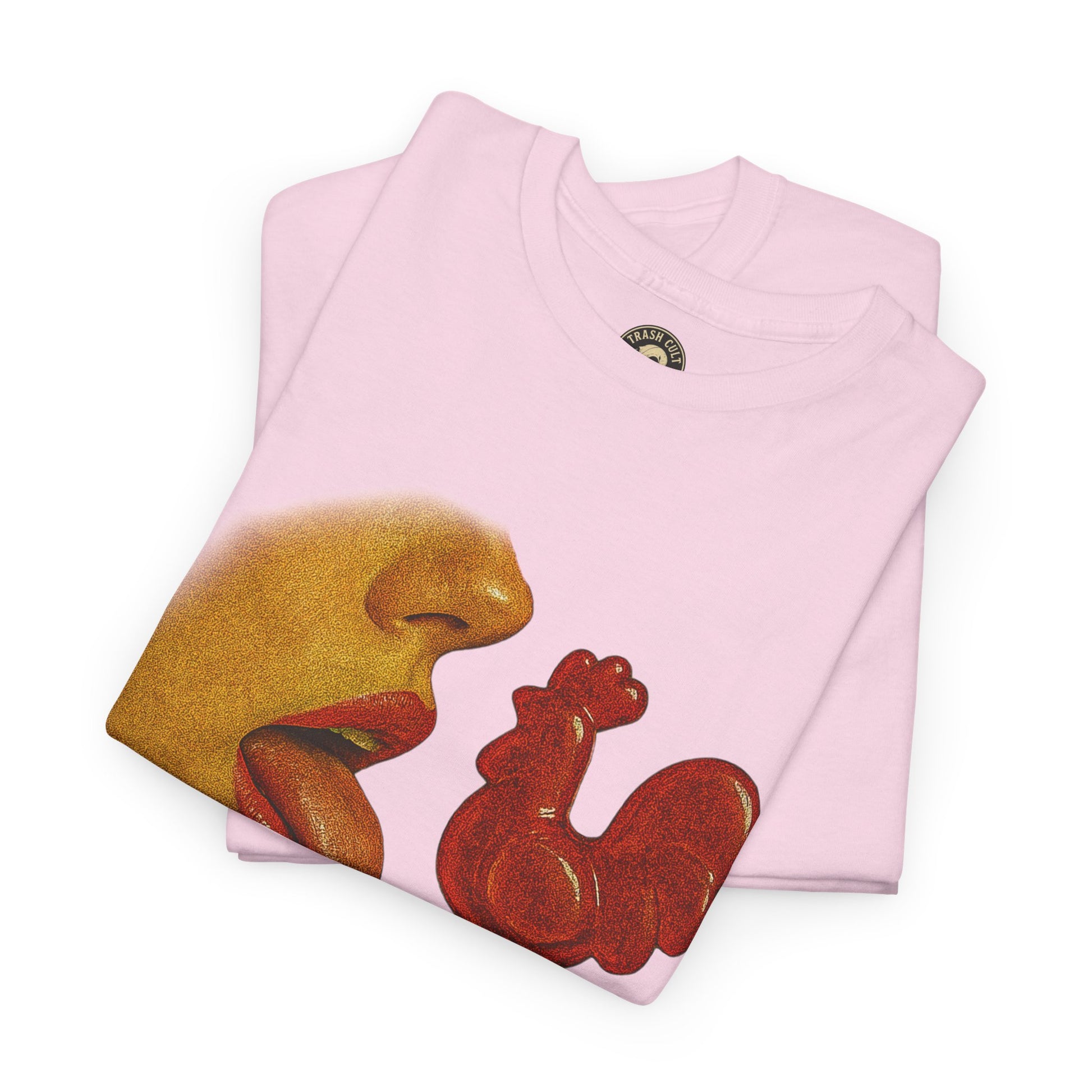 Bold Retro Halftone Tease – Red Rooster Lollipop Graphic Tee