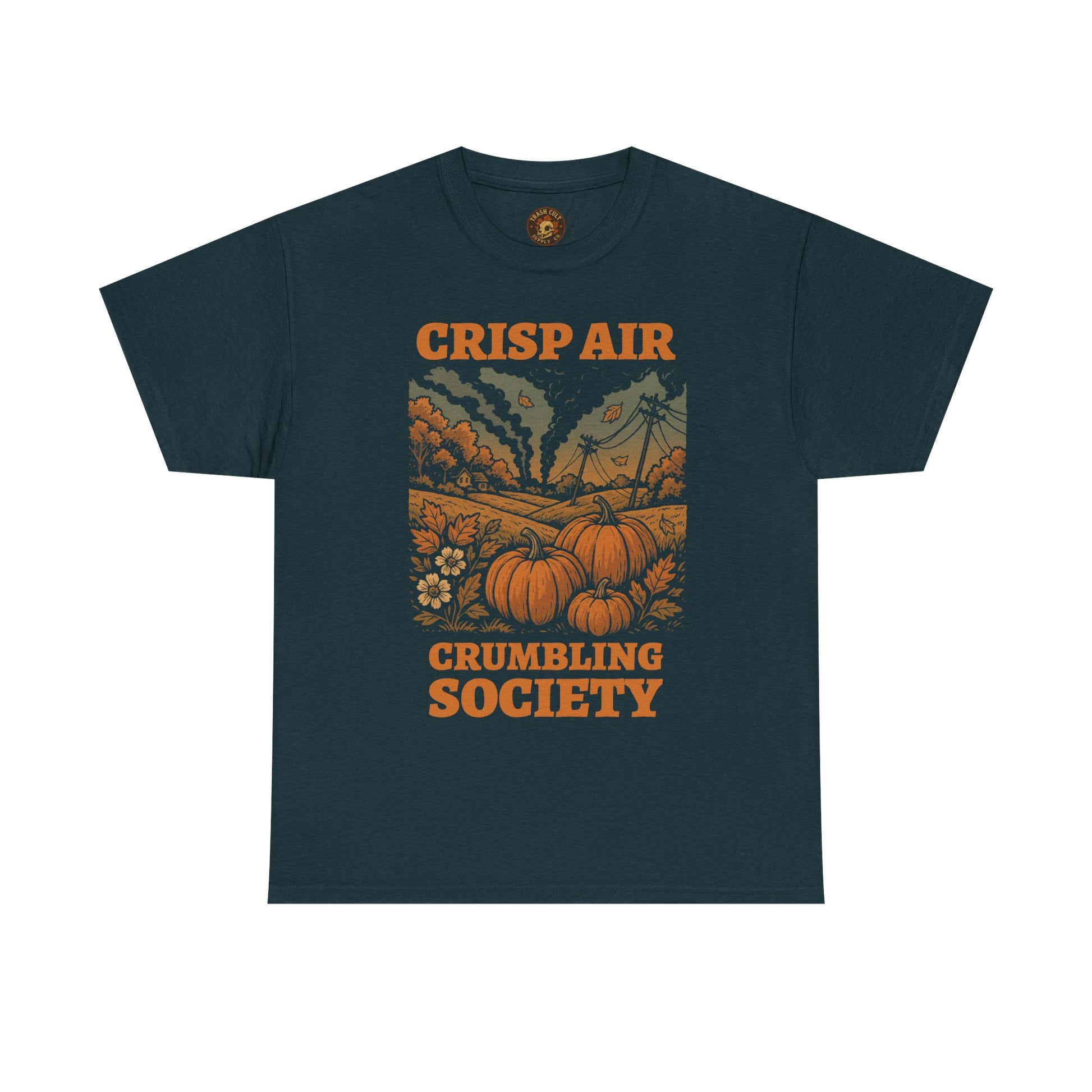 Crisp Air Crumbling Society Shirt – Dystopian Fall Pumpkin Tee – Fall of Humanity Collection – Trash Cult Supply Co.