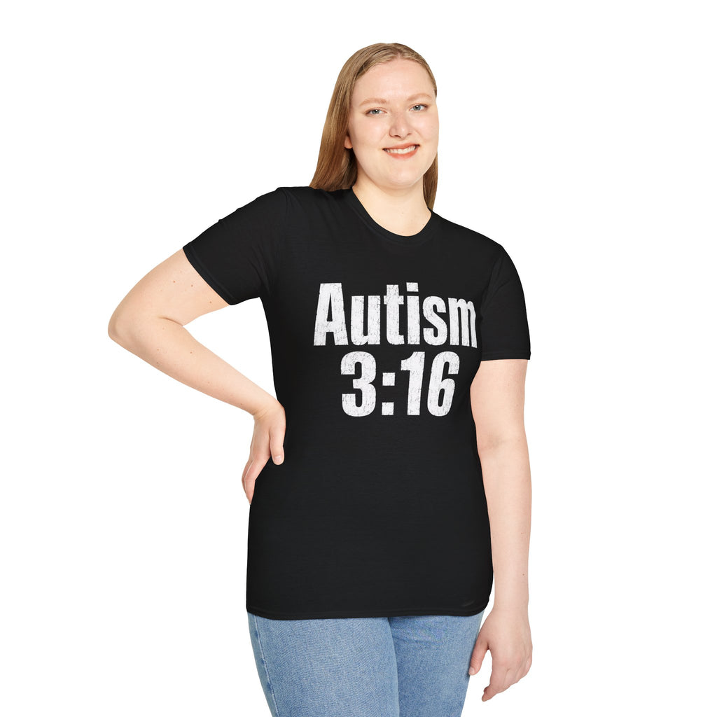 T-Shirt — Autism 3:16 Awareness Tee, Bold White Text Neurodiversity Support Shirt