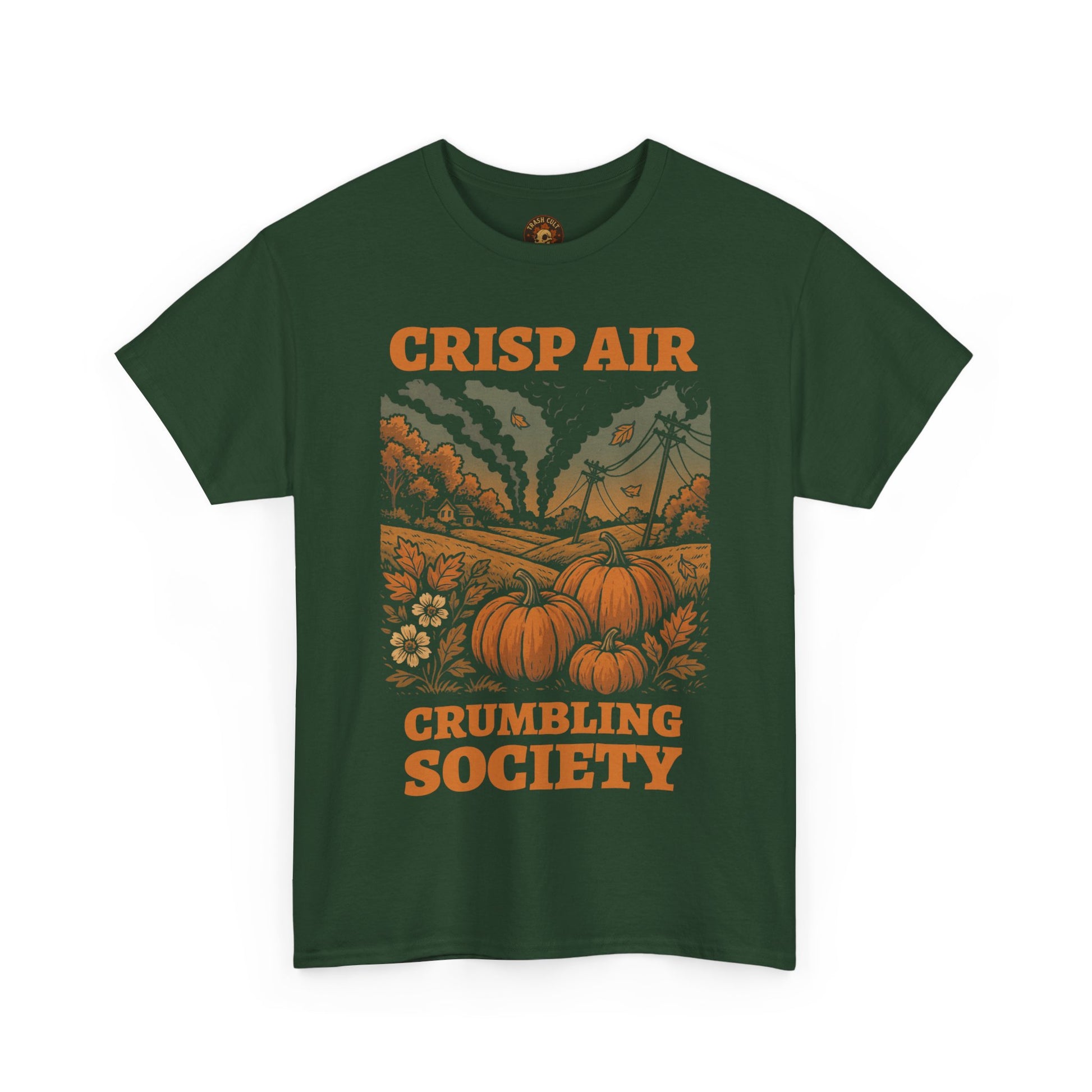 Crisp Air Crumbling Society Shirt – Dystopian Fall Pumpkin Tee – Fall of Humanity Collection – Trash Cult Supply Co.