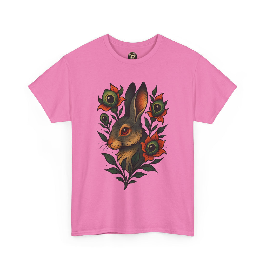 Whimsical Rabbit Floral Tee, Nature Lover Gift, Casual Wear, Eco-Friendly Fashion, Unique Graphic T-Shirt, Year-Round Style