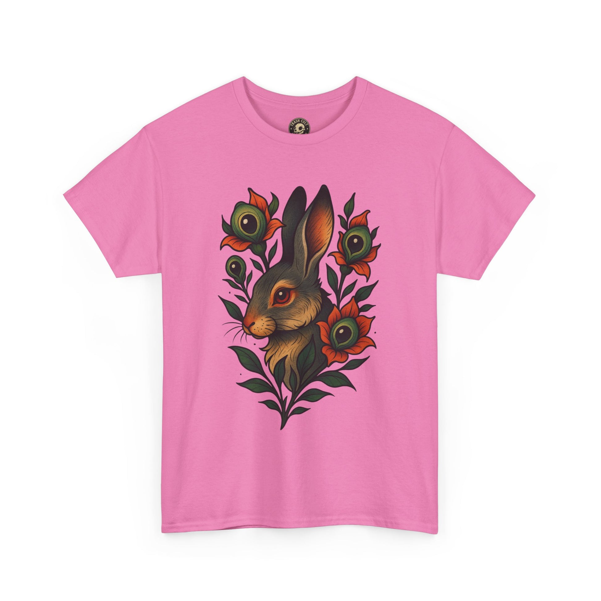 Whimsical Rabbit Floral Tee, Nature Lover Gift, Casual Wear, Eco-Friendly Fashion, Unique Graphic T-Shirt, Year-Round Style