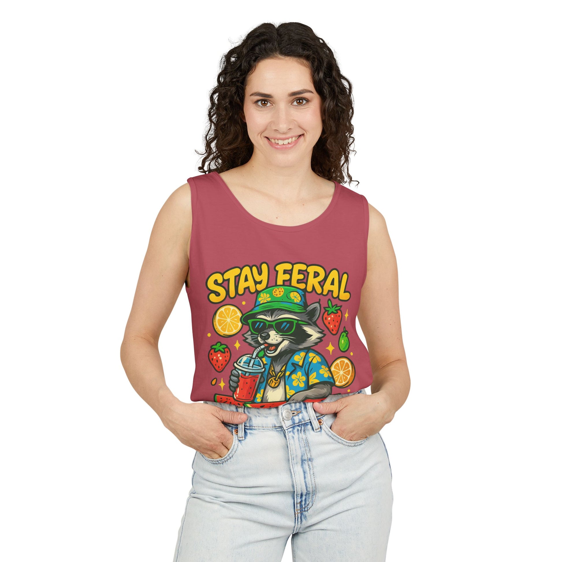 Stay Feral Stay Fresh Tank Top, Summer Apparel, Unisex Graphic Tee, Beachwear, Fun Gift for Animal Lovers