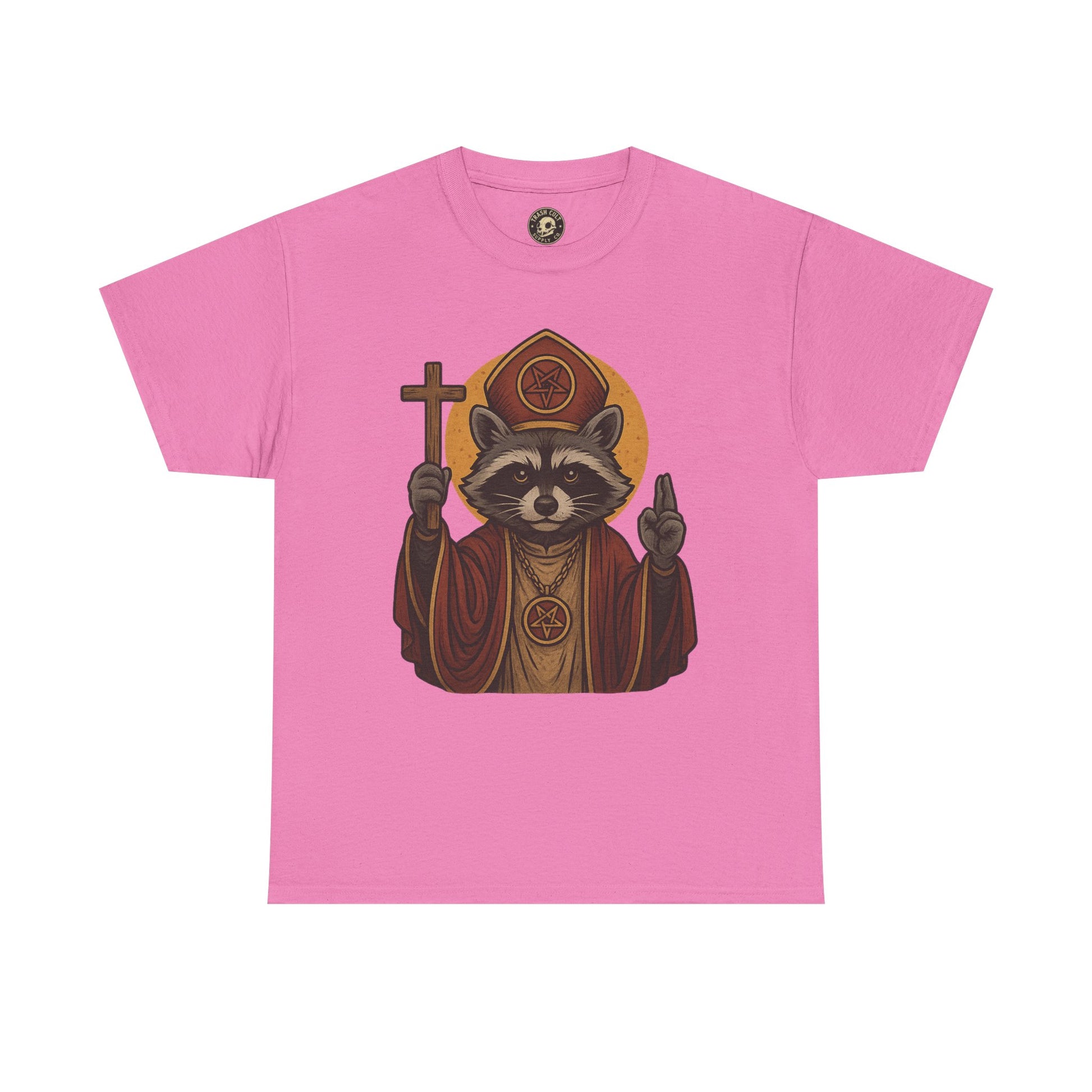 Holy Raccoon Pope Shirt – Funny Cult Priest Graphic Tee – Gildan 5000 Unisex