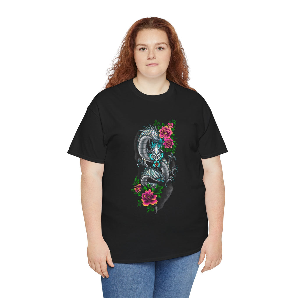 Mythic Dragon & Peonies Tattoo T-Shirt – Lara Davenport x Trash Cult Supply Co. Collab (Gildan 5000)