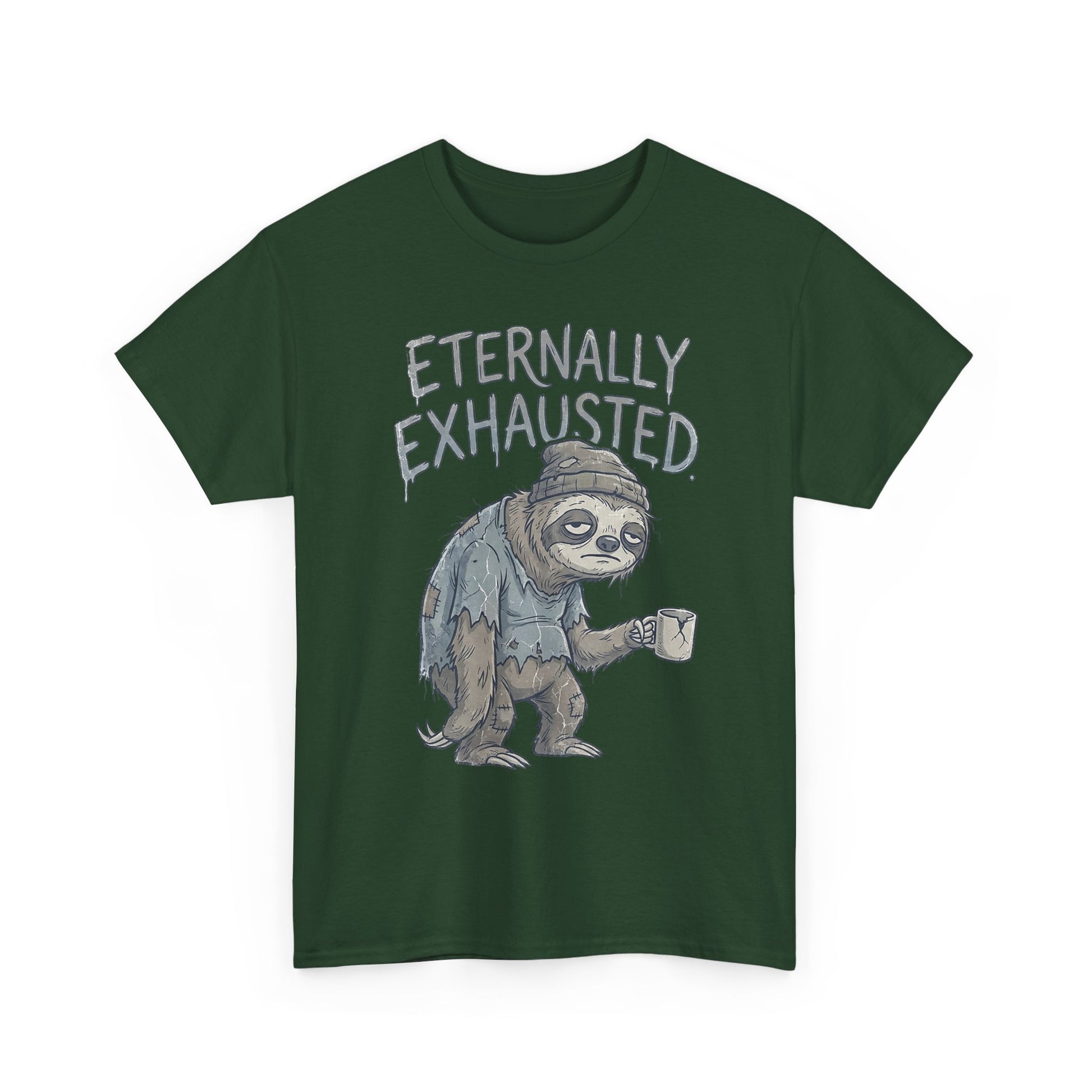 T-Shirt — 'Eternally Exhausted' Sloth Graphic Tee (Funny Coffee Lover Gift)