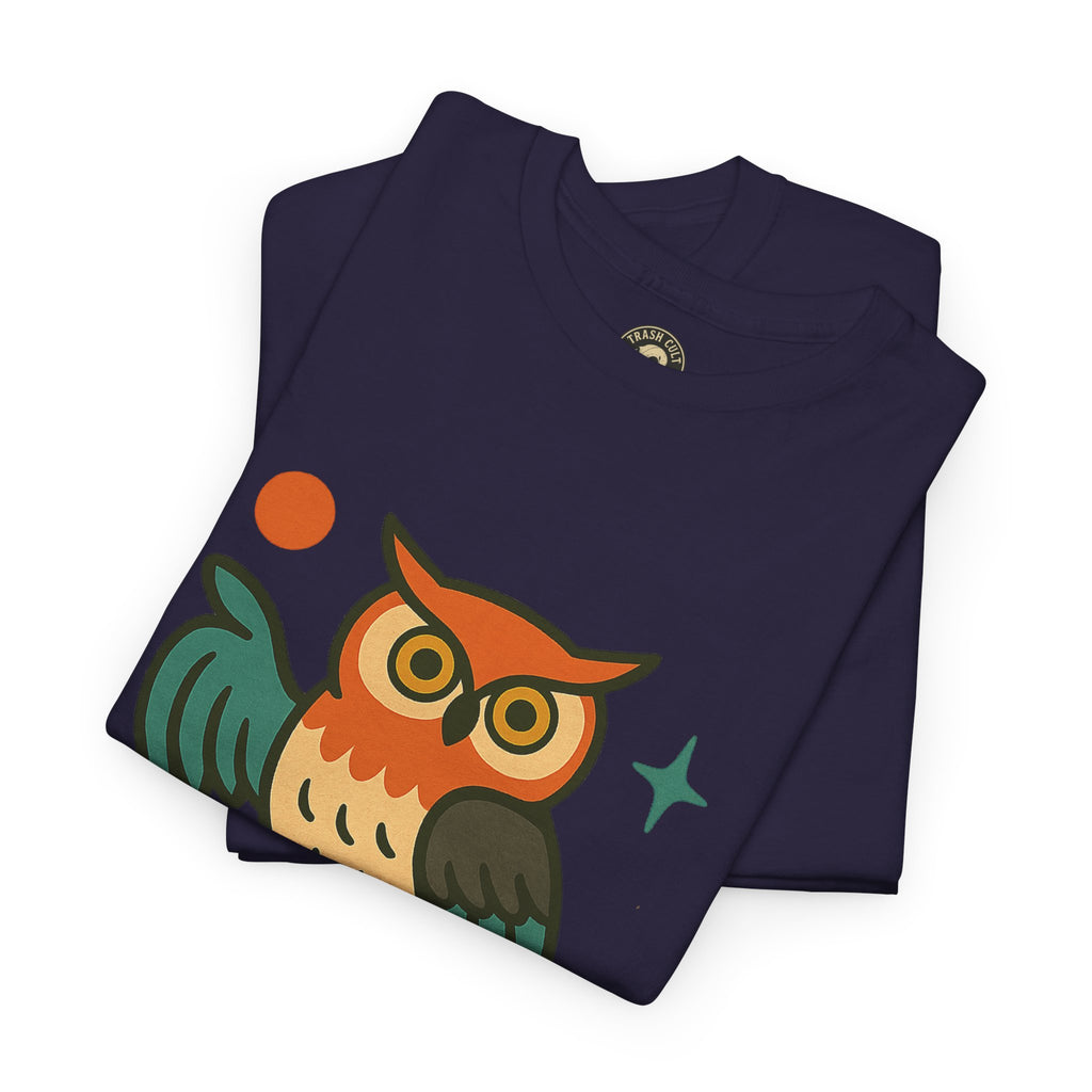Vintage Owl Graphic Tee, Unisex Heavy Cotton Tee, Trash Cult Shirt, Nature Lover Gift, Eco-Friendly Apparel