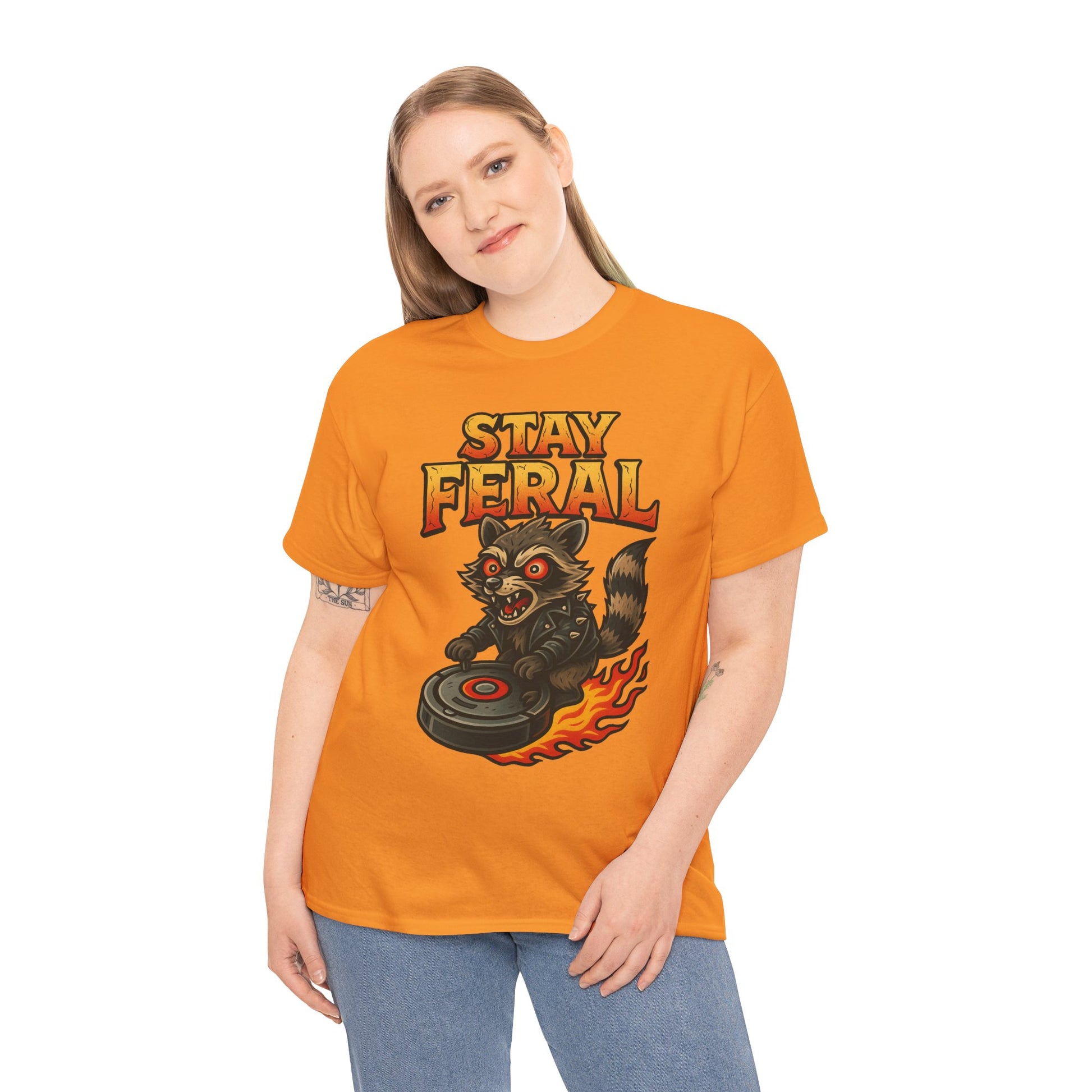 Stay Feral Roomba Raccoon T-Shirt – Bold New School Tattoo Style | Trash Cult Supply Co