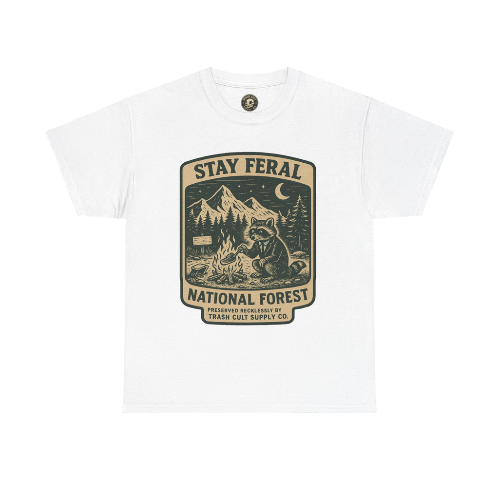 Stay Feral National Forest Shirt – Vintage Raccoon Camping Tee – Trash Cult Supply Co – Gildan 5000