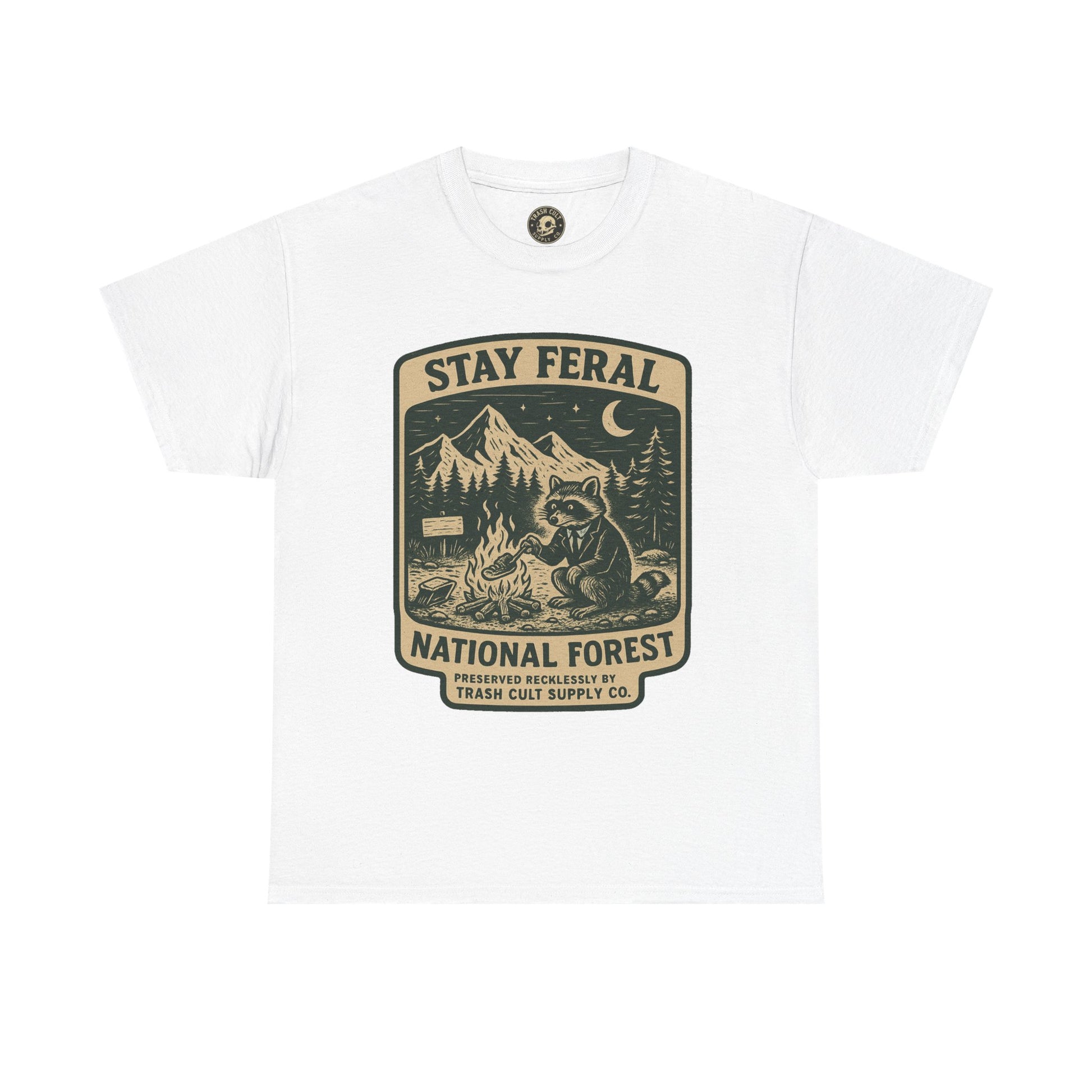 Stay Feral National Forest Shirt – Vintage Raccoon Camping Tee – Trash Cult Supply Co – Gildan 5000