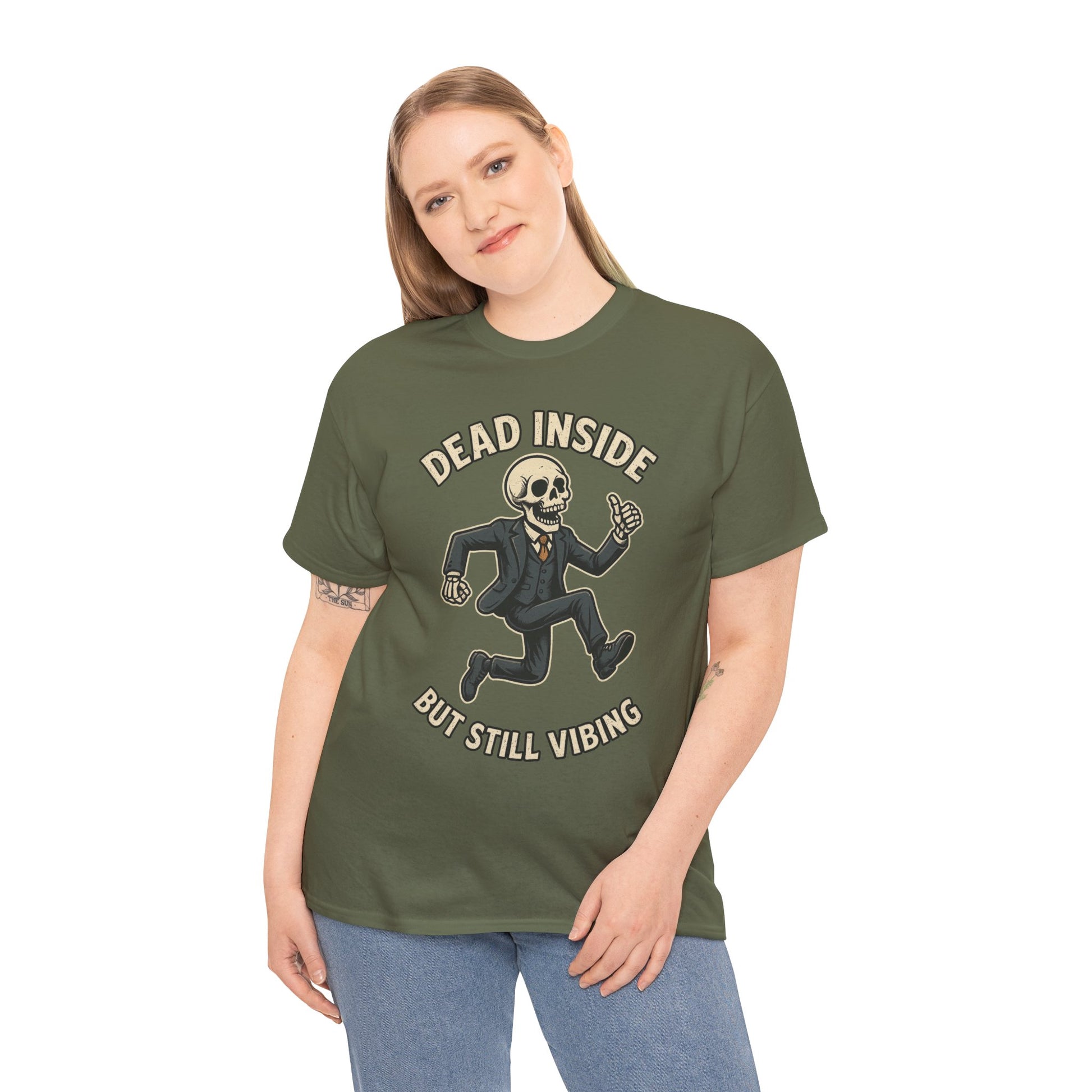 Dead Inside But Still Vibing Skeleton Shirt – Funny Unisex Heavy Cotton Tee