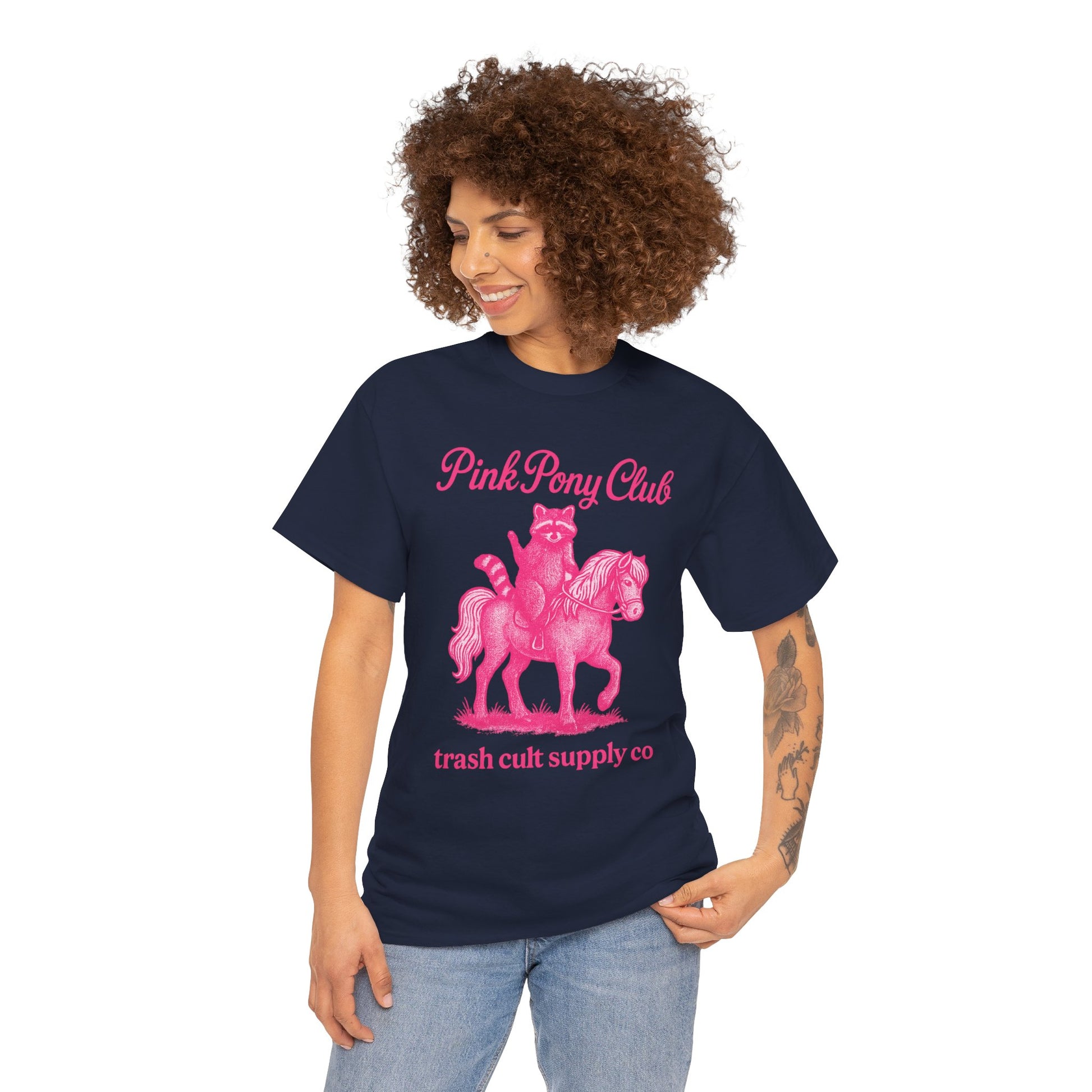 Pink Pony Club Raccoon Riding Pony Shirt – Vintage Hot Pink Halftone Tee by Trash Cult Supply Co