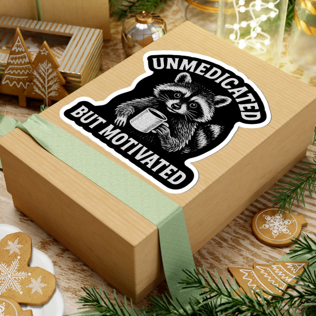 Unmedicated but Motivated Raccoon Stickers, Cute Animal Sticker, Motivational Quote Stickers, Laptop Decor, Fun Gifts, Planner Stickers