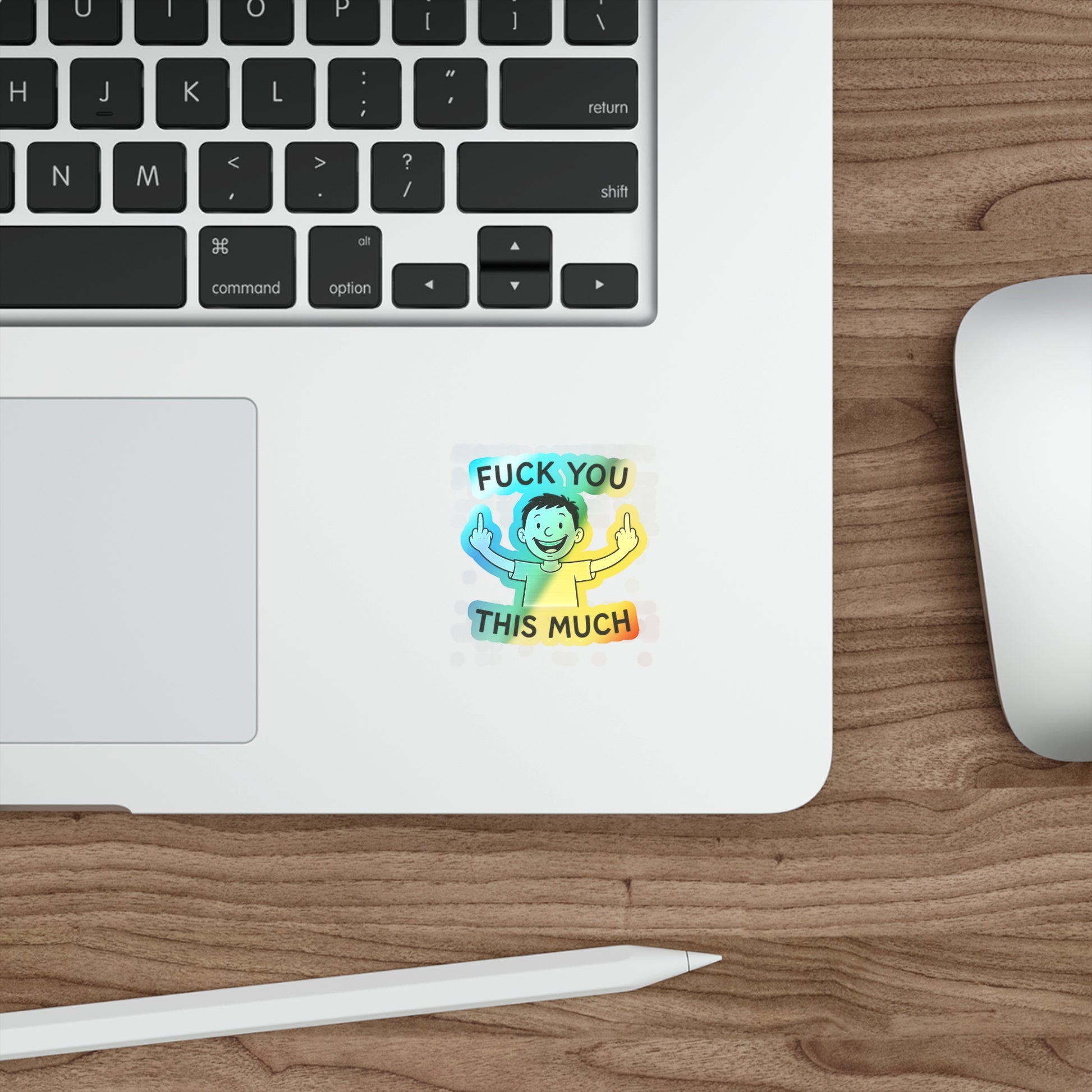 “Fuck You This Much” Middle Finger Cartoon Sticker – Holographic / Kiss Cut