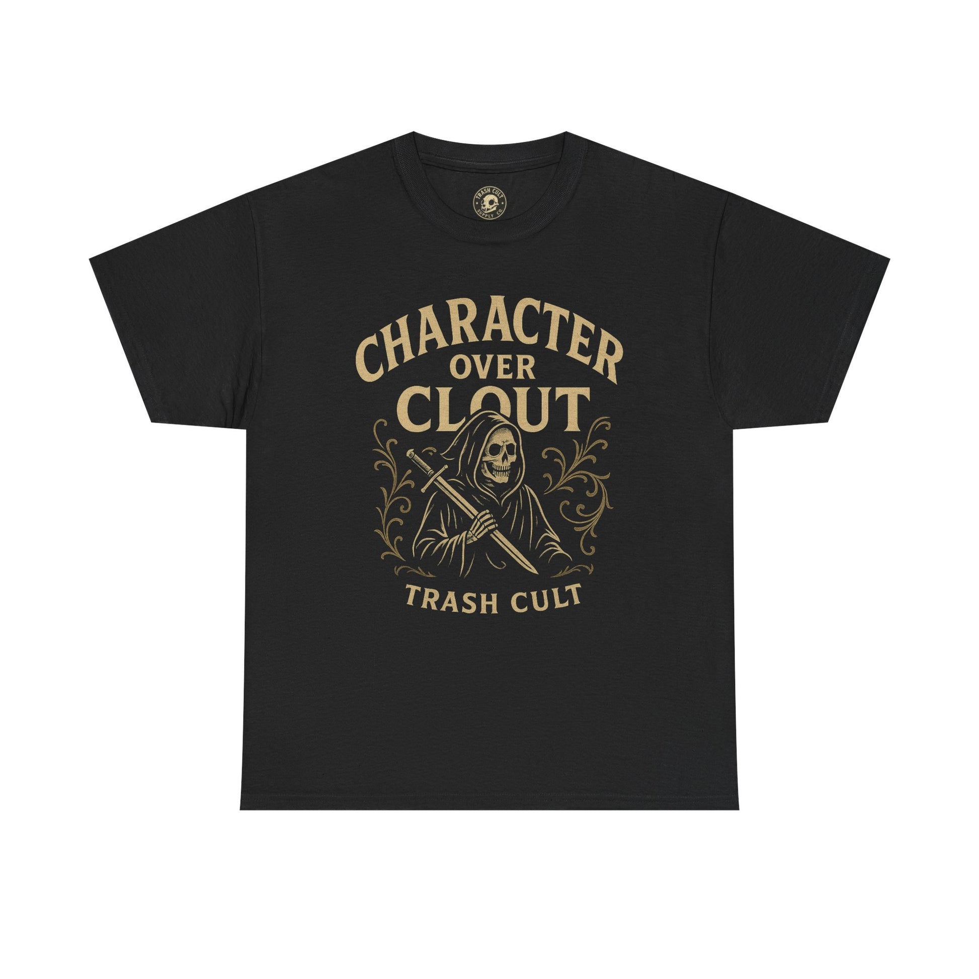 Character Over Clout T-Shirt (Black Gildan 5000) – Vintage Vigilante | Trash Cult Supply Co.
