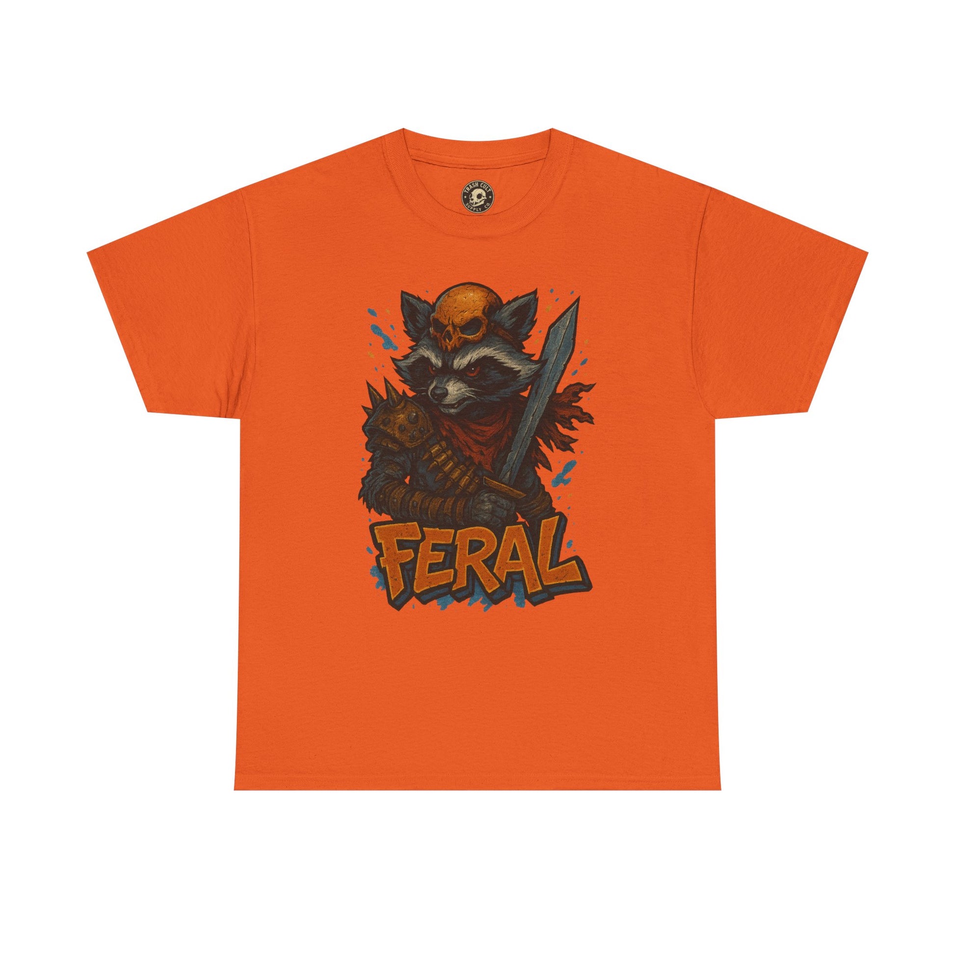 FERAL Raccoon Warlord Shirt – Graffiti Street Art Animal Tee | Bold Post-Apocalyptic Design on Gildan 5000