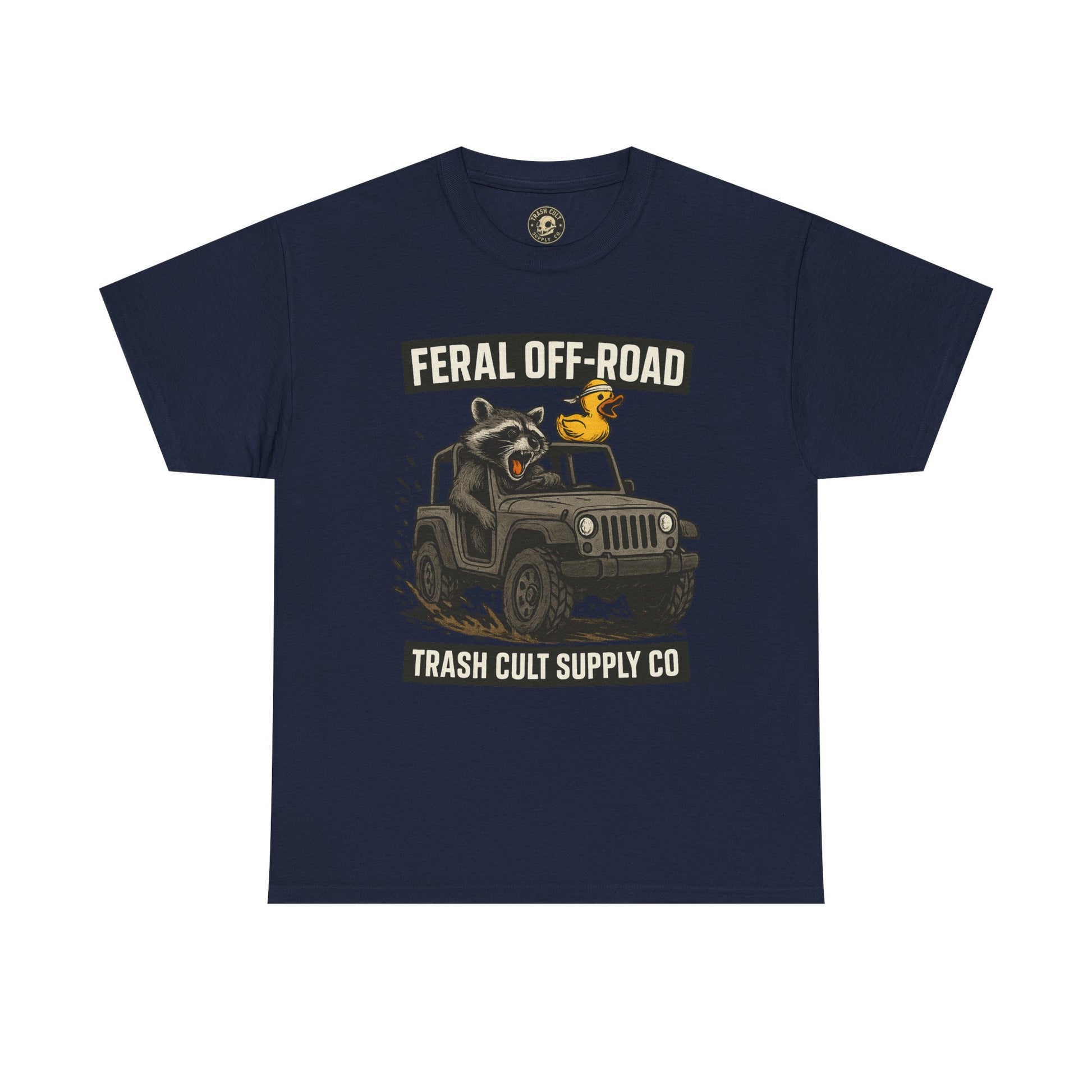 Feral Off-Road Raccoon Jeep Shirt – Mud Slinging Chaos | Trash Cult Supply Co | Gildan 5000 Tee