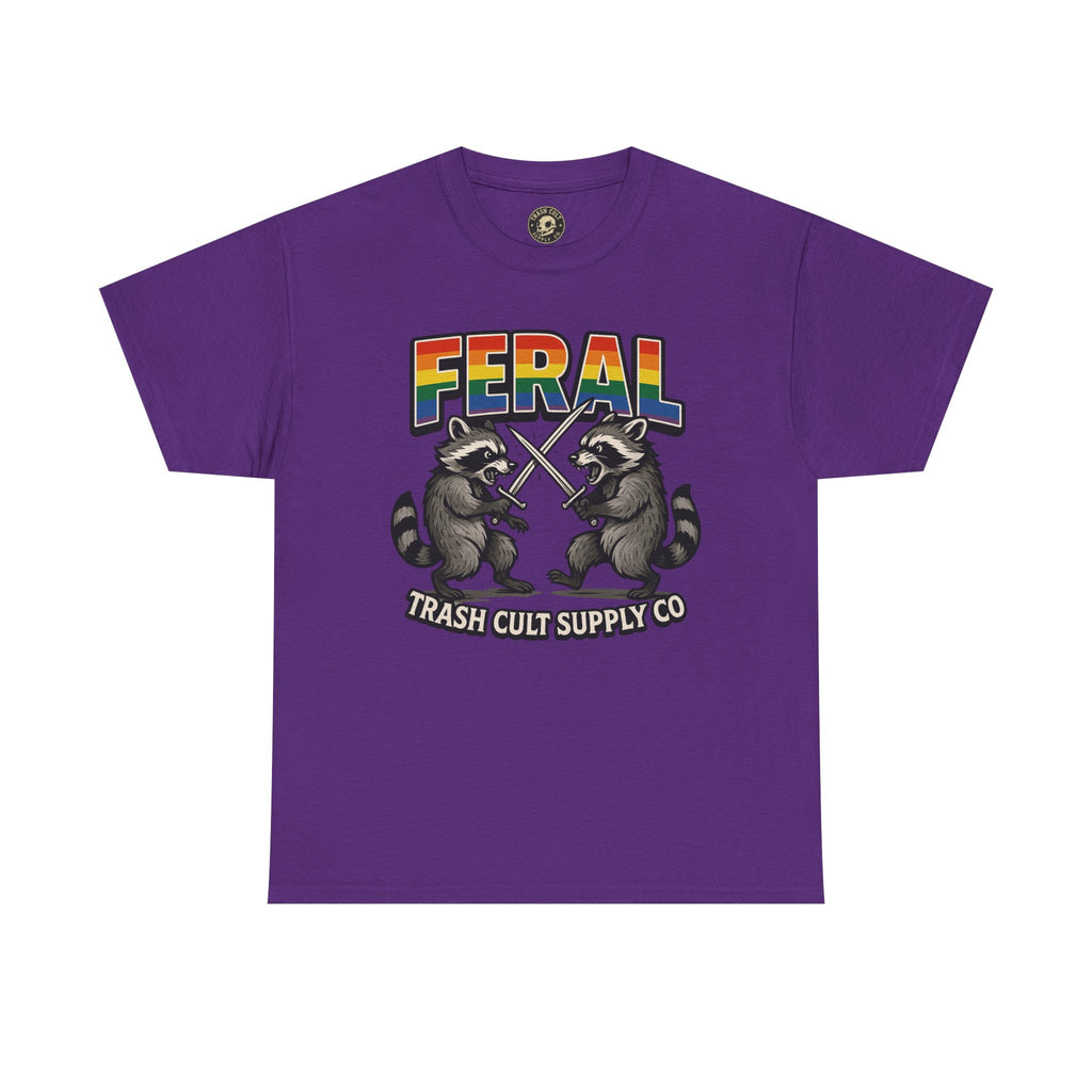 FERAL Rainbow Raccoon Sword Fighting Graphic Tee – Gildan 5000 Heavy Cotton