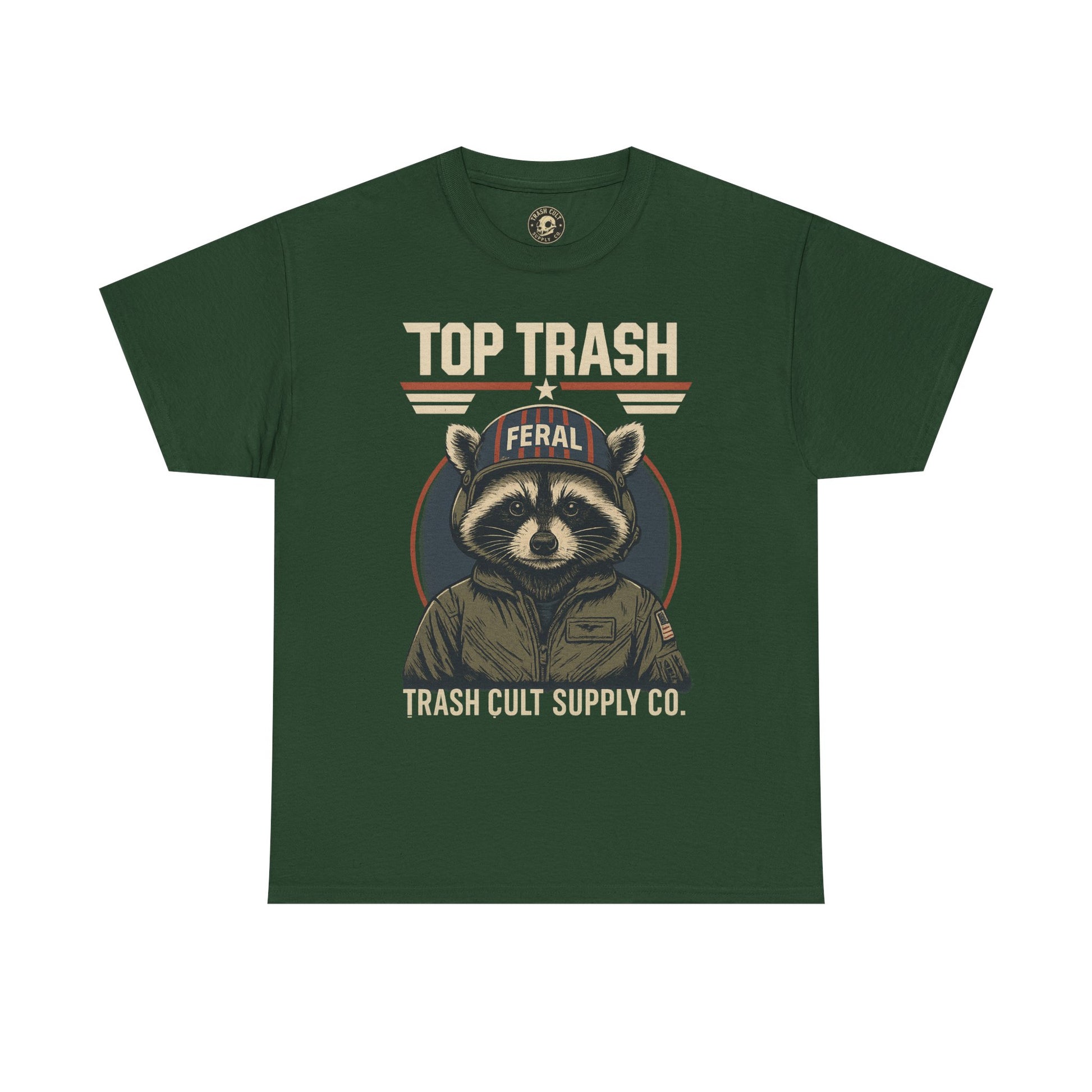 Feral Top Trash Raccoon Pilot Shirt – Trash Cult Supply Co. Parody Tee
