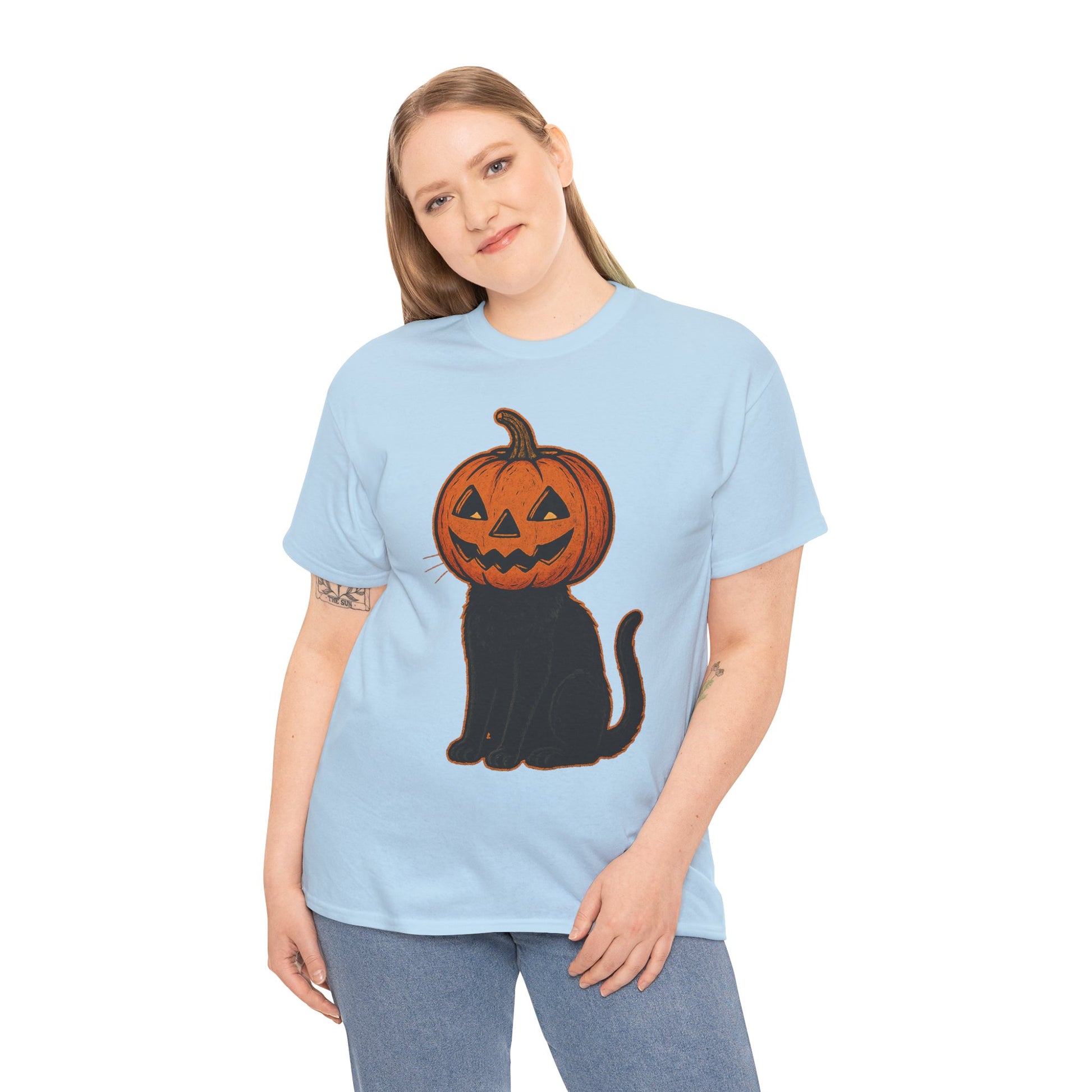 Black Cat Pumpkin Head Halloween T-Shirt – Jack O’Lantern Cat Design