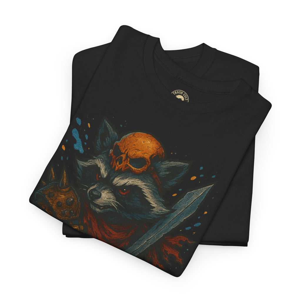 FERAL Raccoon Warlord Shirt – Graffiti Street Art Animal Tee | Bold Post-Apocalyptic Design on Gildan 5000