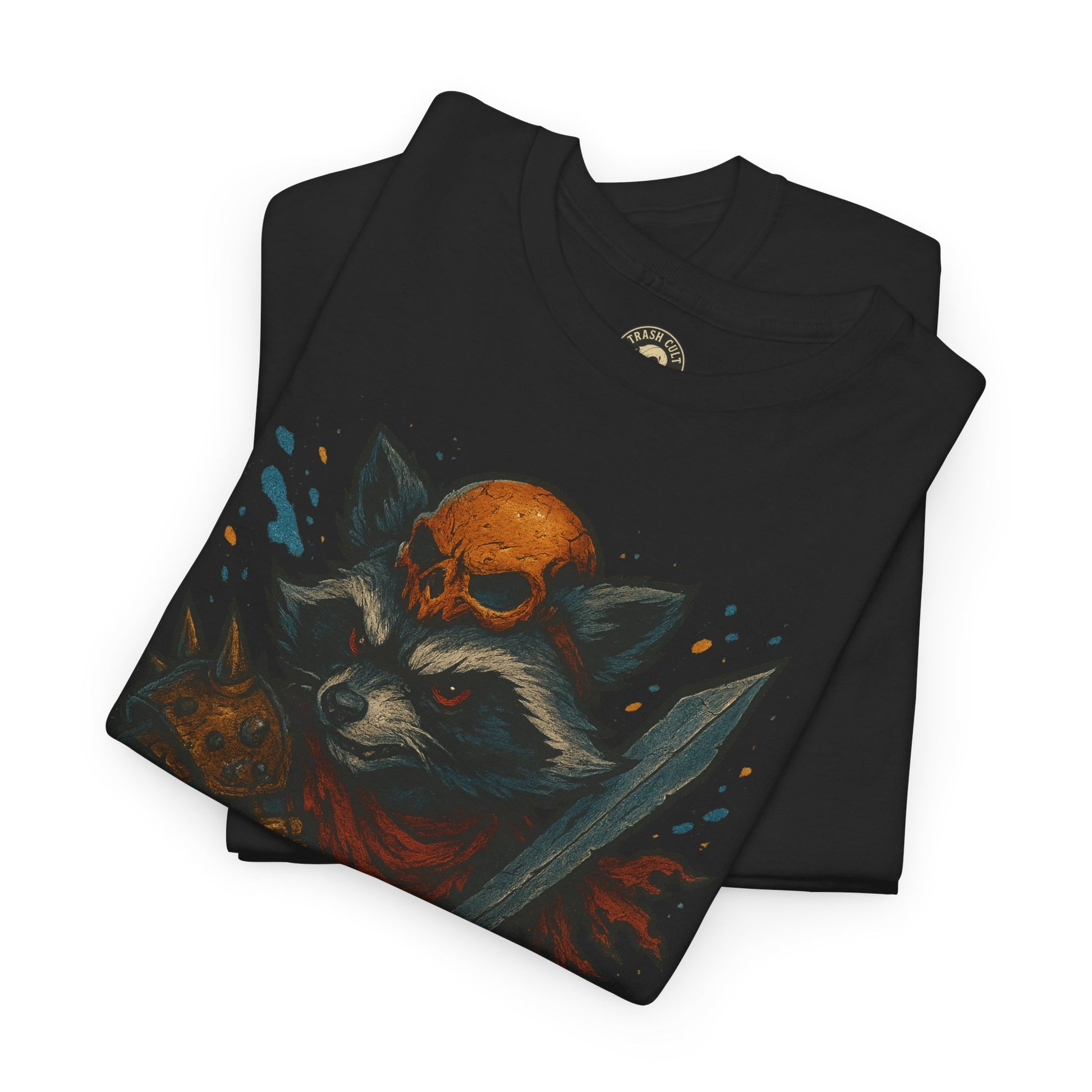 FERAL Raccoon Warlord Shirt – Graffiti Street Art Animal Tee | Bold Post-Apocalyptic Design on Gildan 5000