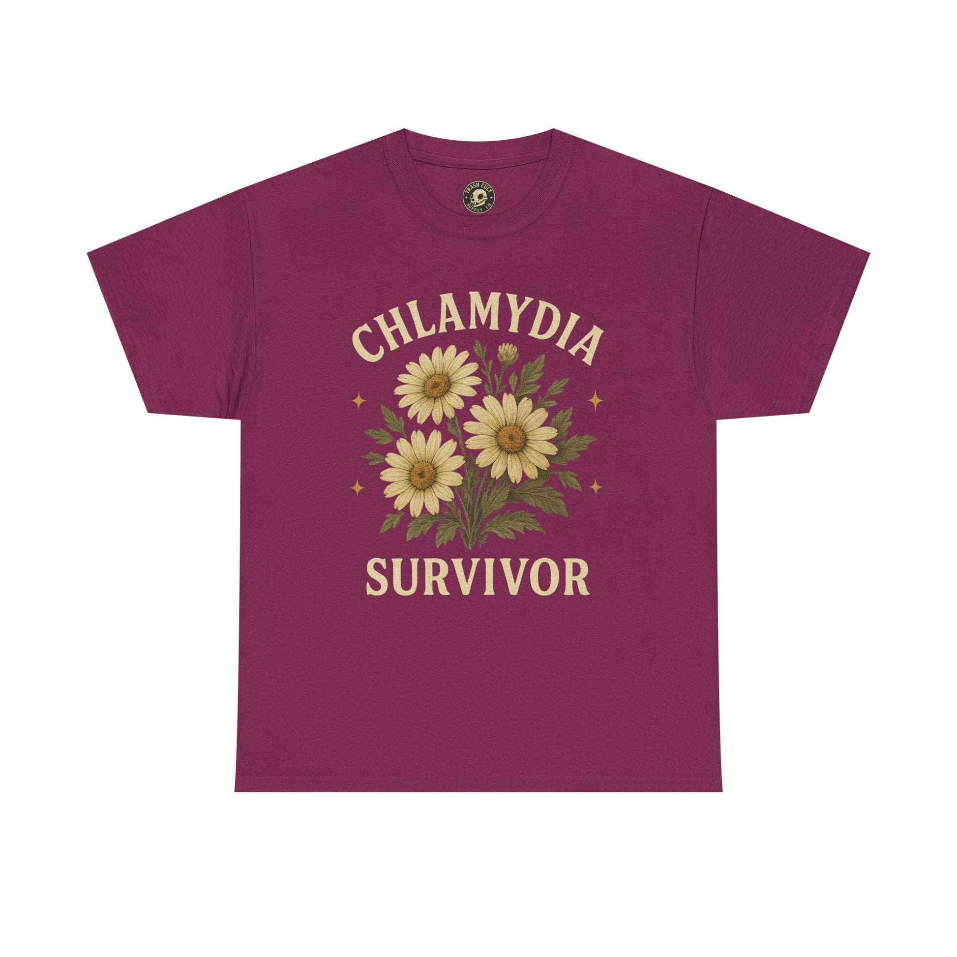 Chlamydia Survivor Vintage Floral Tee – Funny Bold Statement Shirt – Gildan 5000 Unisex Heavy Cotton