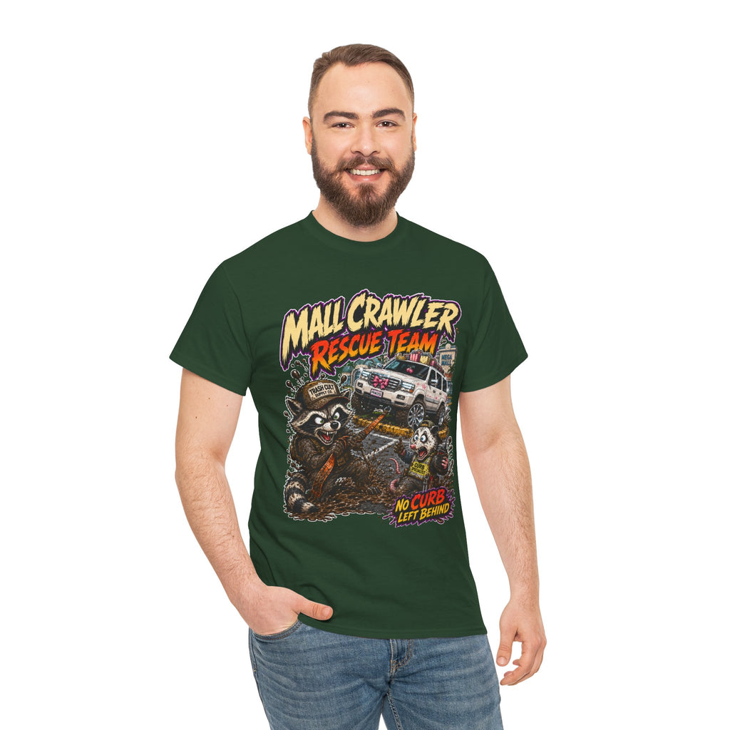 Mall Crawler Rescue Team T‑Shirt — Vintage Raccoon Rescue Graphic Tee (“No Curb Left Behind”)