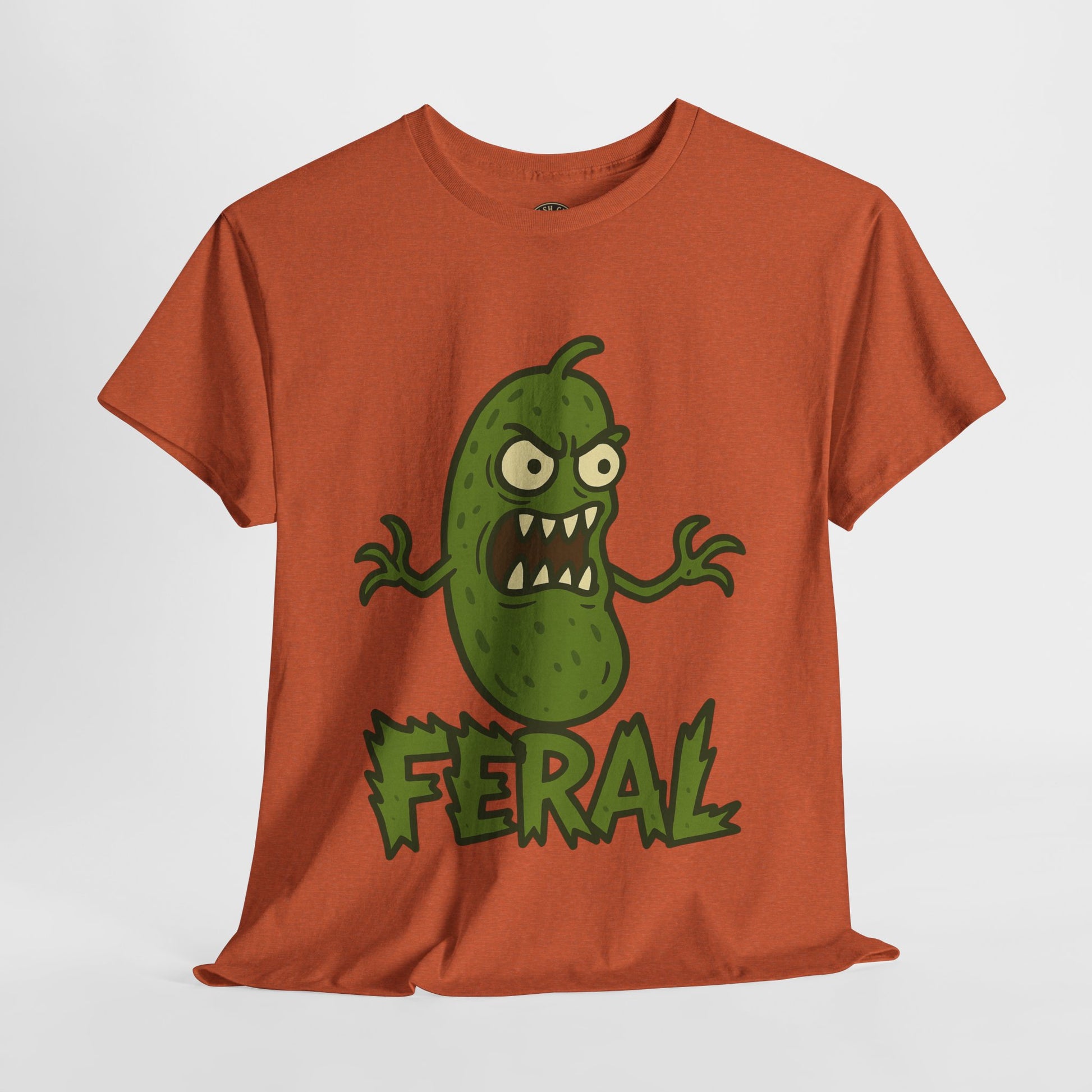 Feral Pickle Cartoon Tee – Trashcore Angry Pickle Shirt – Gildan 5000 Unisex Heavy Cotton