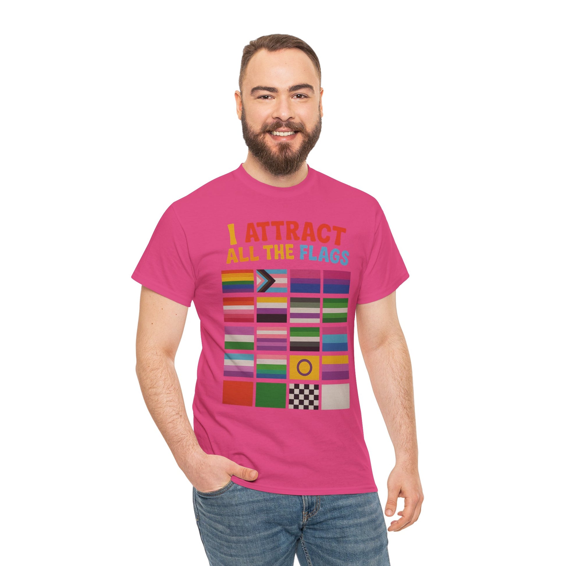 I Attract All The Flags LGBTQ Pride T-Shirt – Funny Inclusivity Shirt – Gildan 5000