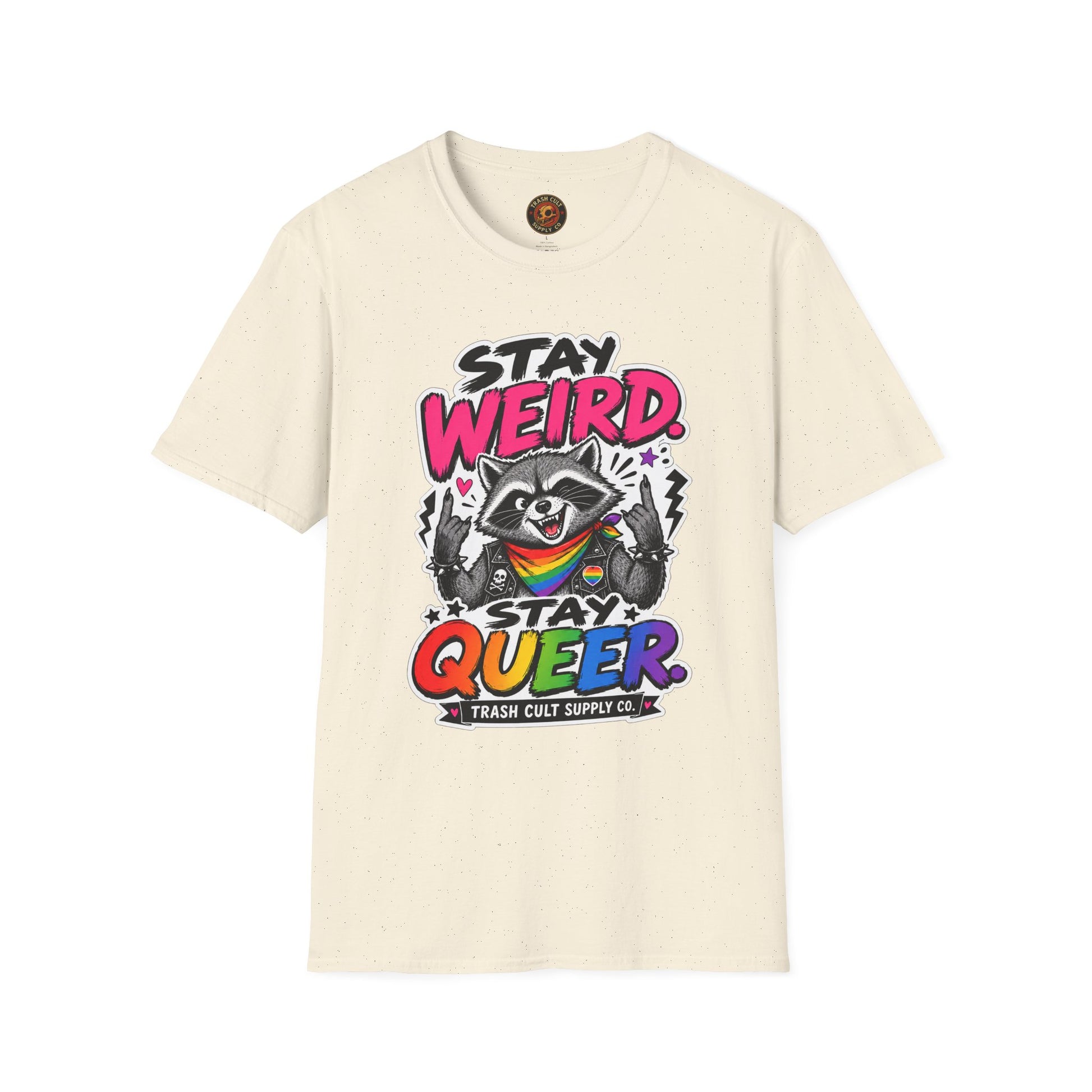T-Shirt — "Stay Weird" Pride Raccoon Tee (Stay Queer)