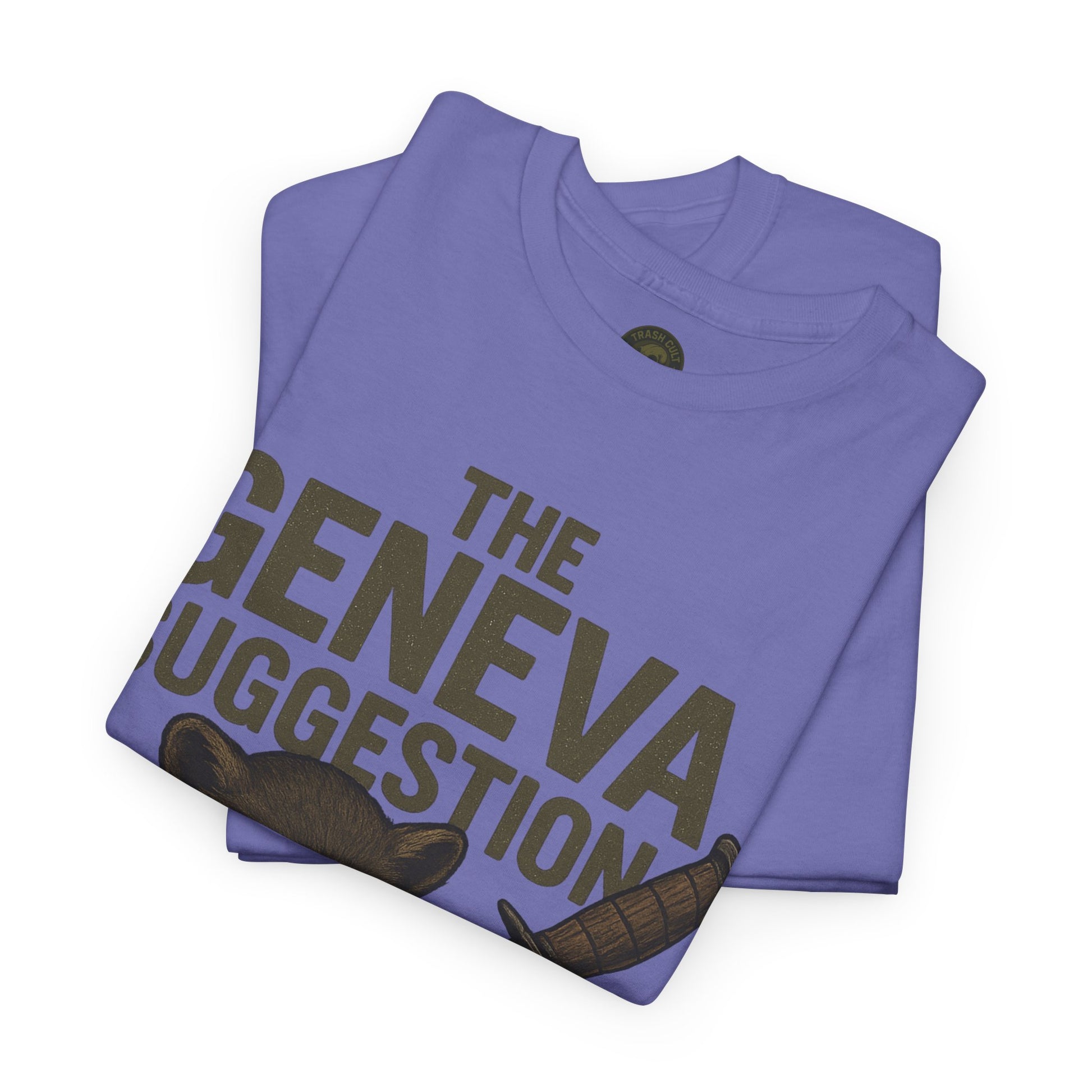 The Geneva Suggestion T-Shirt – Tactical Raccoon Dark Humor Tee | Trash Cult Supply Co. | Gildan 5000