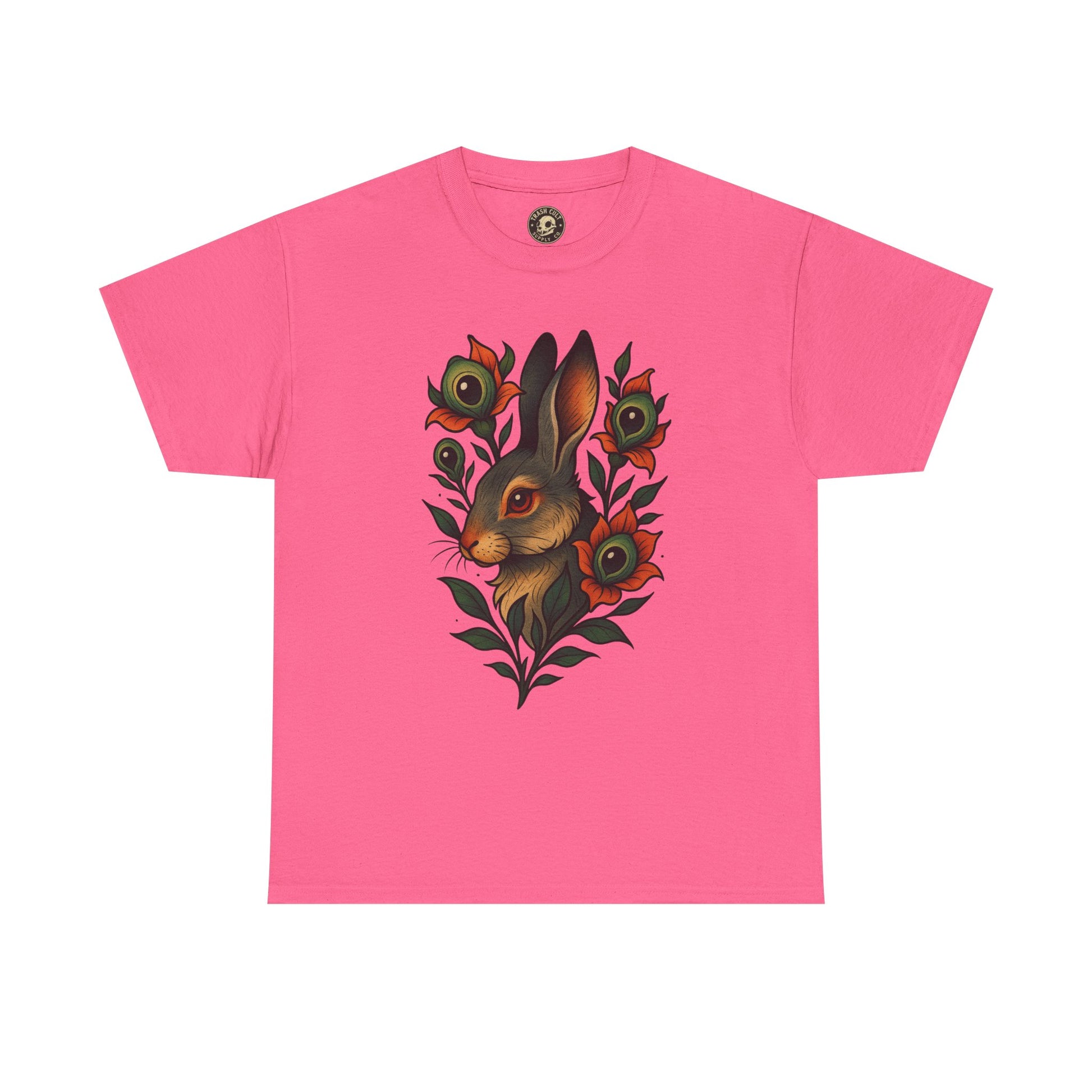Whimsical Rabbit Floral Tee, Nature Lover Gift, Casual Wear, Eco-Friendly Fashion, Unique Graphic T-Shirt, Year-Round Style