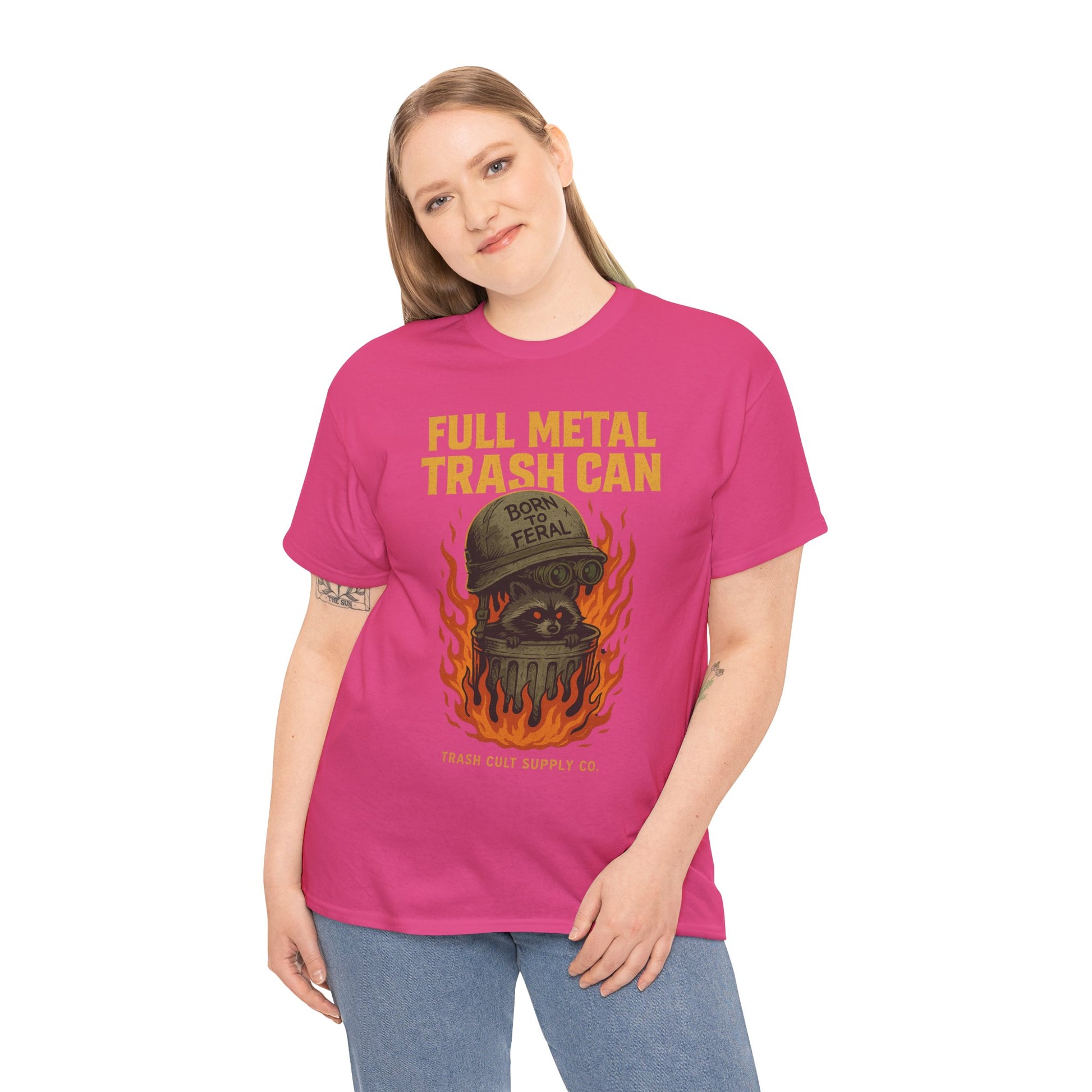 Full Metal Trash Can T-Shirt – Born to Feral Raccoon Graphic | Trash Cult Supply Co. | Gildan 5000 Tee