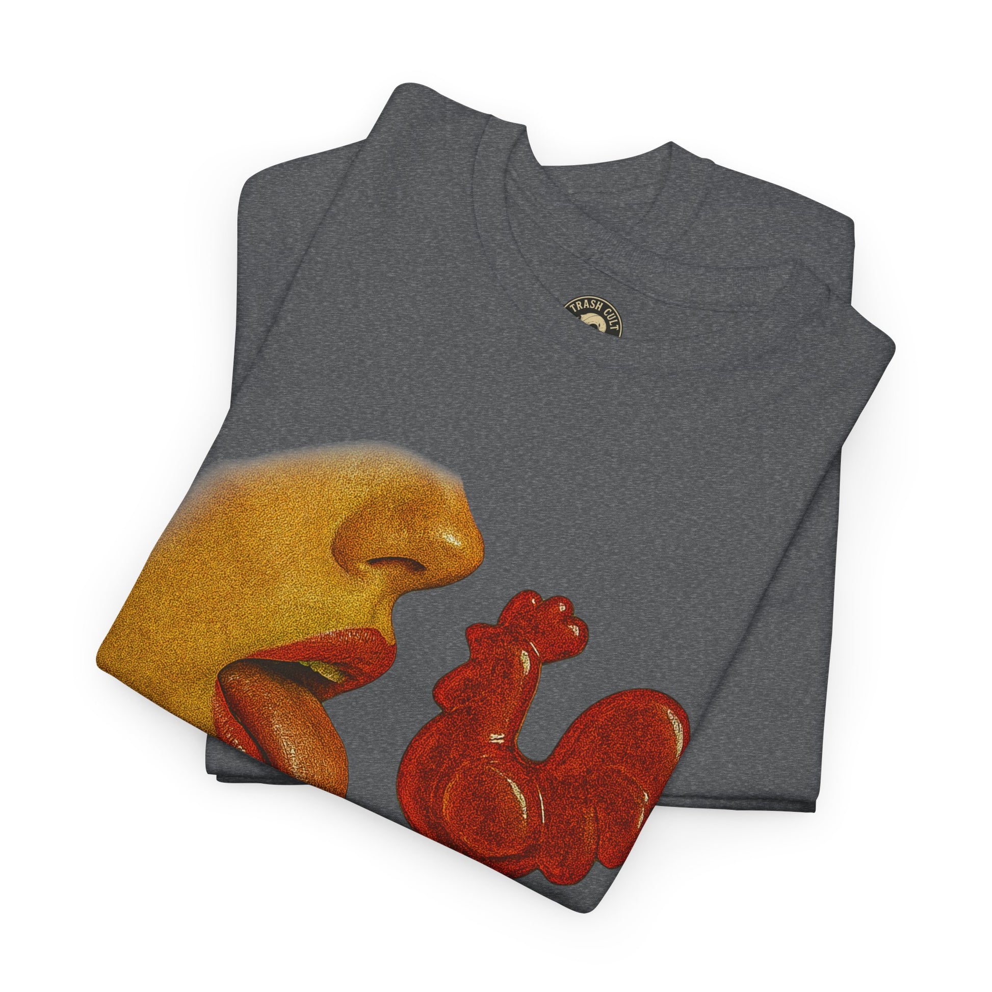Bold Retro Halftone Tease – Red Rooster Lollipop Graphic Tee